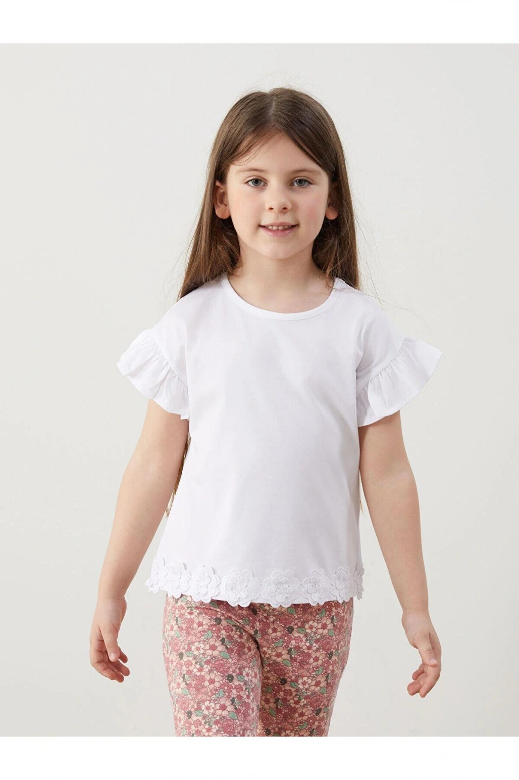 Bisiklet Yaka Kısa Kollu Basic Kız Çocuk Tişört (S5)