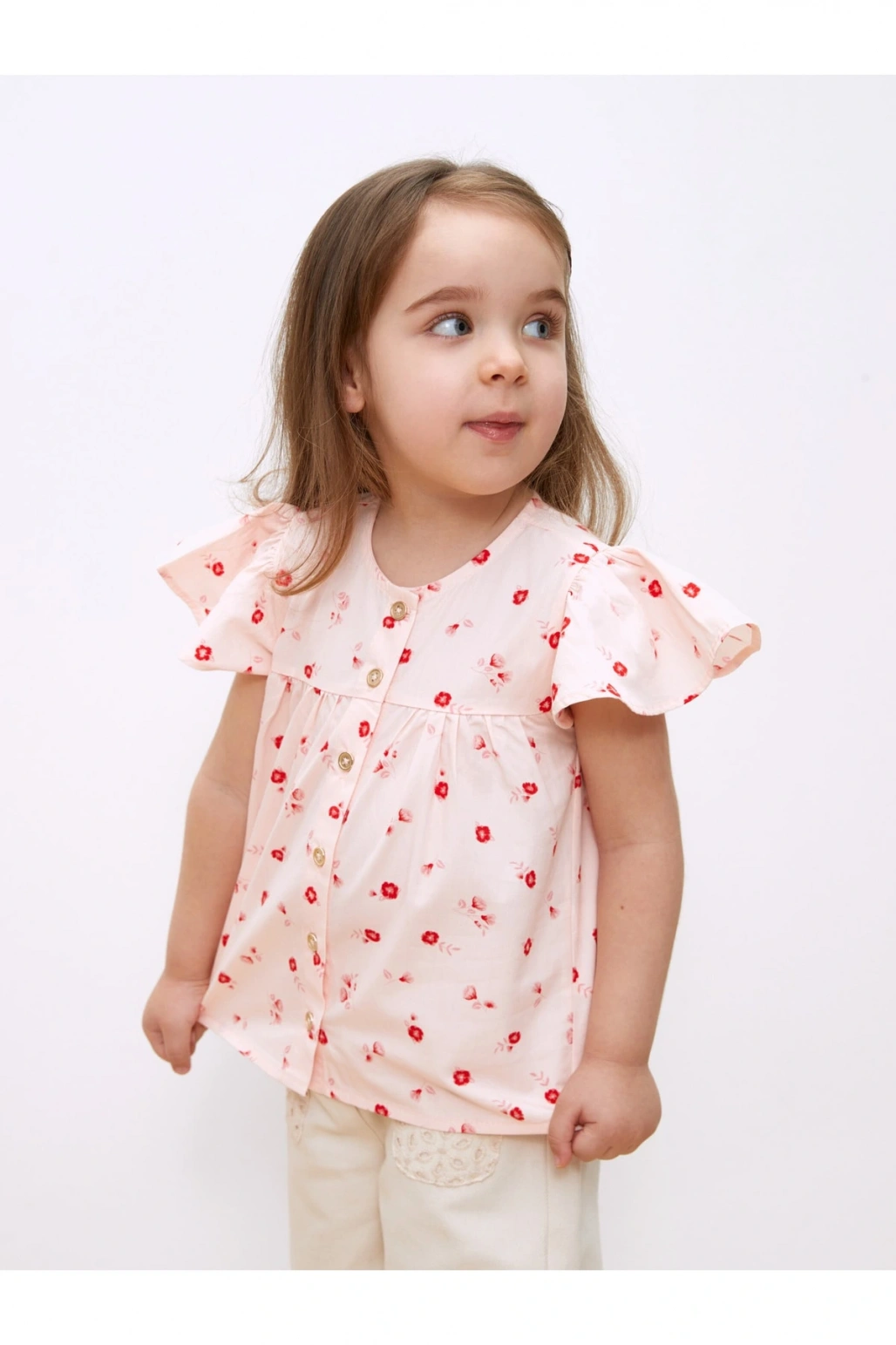 Bisiklet Yaka Kısa Kollu Baskılı Kız Bebek Gömlek