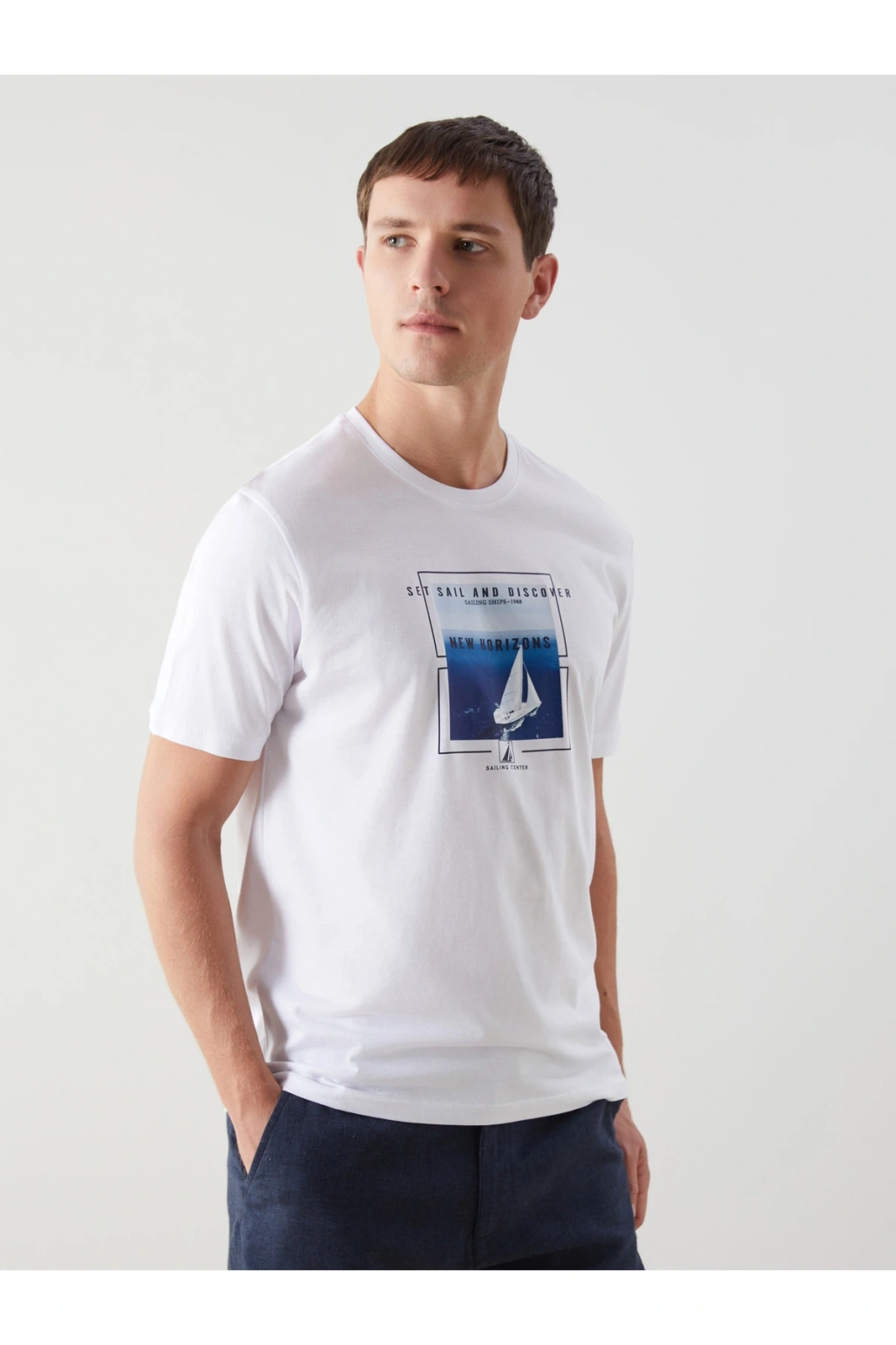 Bisiklet Yaka Kısa Kollu Baskılı Penye Erkek Tişört