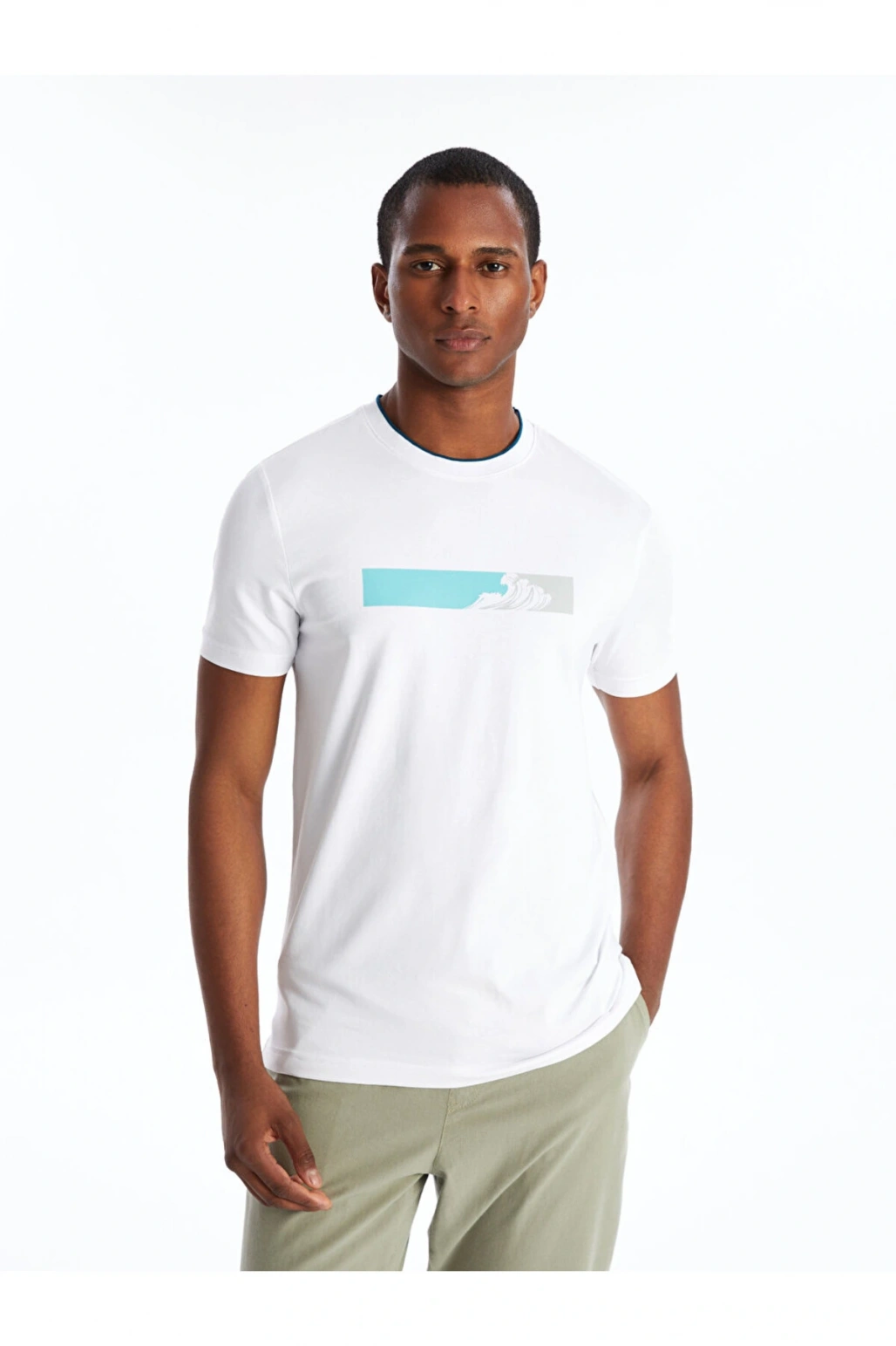 Bisiklet Yaka Kısa Kollu Baskılı Penye Erkek Tişört