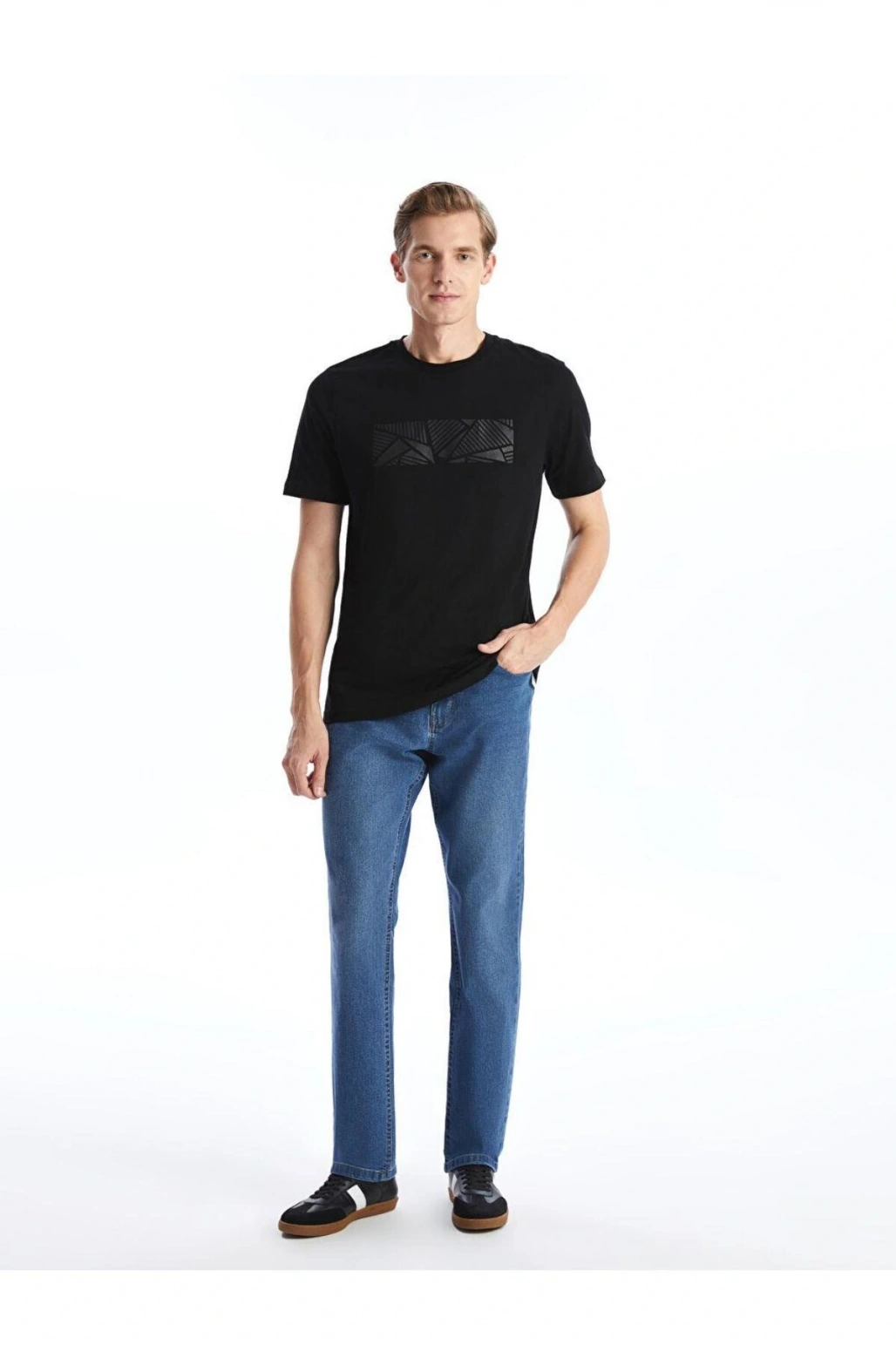 Bisiklet Yaka Kısa Kollu Baskılı Penye Erkek Tişört (S5)