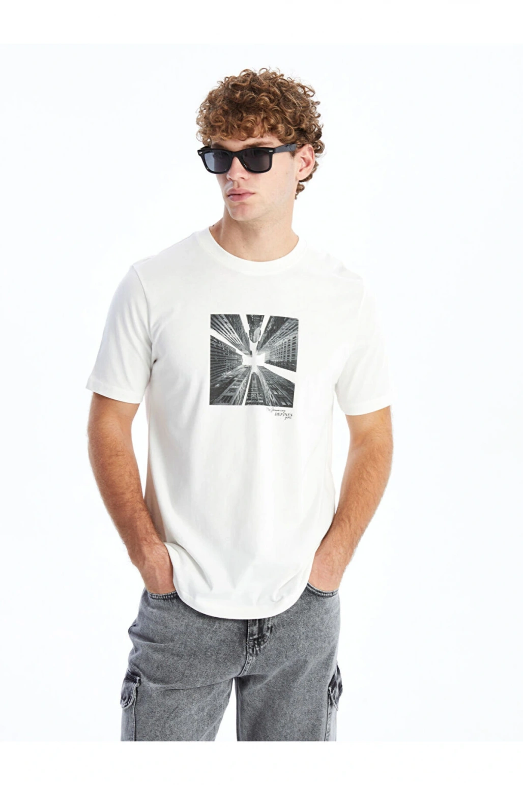 Bisiklet Yaka Kisa Kollu Baskili Penye Erkek Tisort - S52875Z8