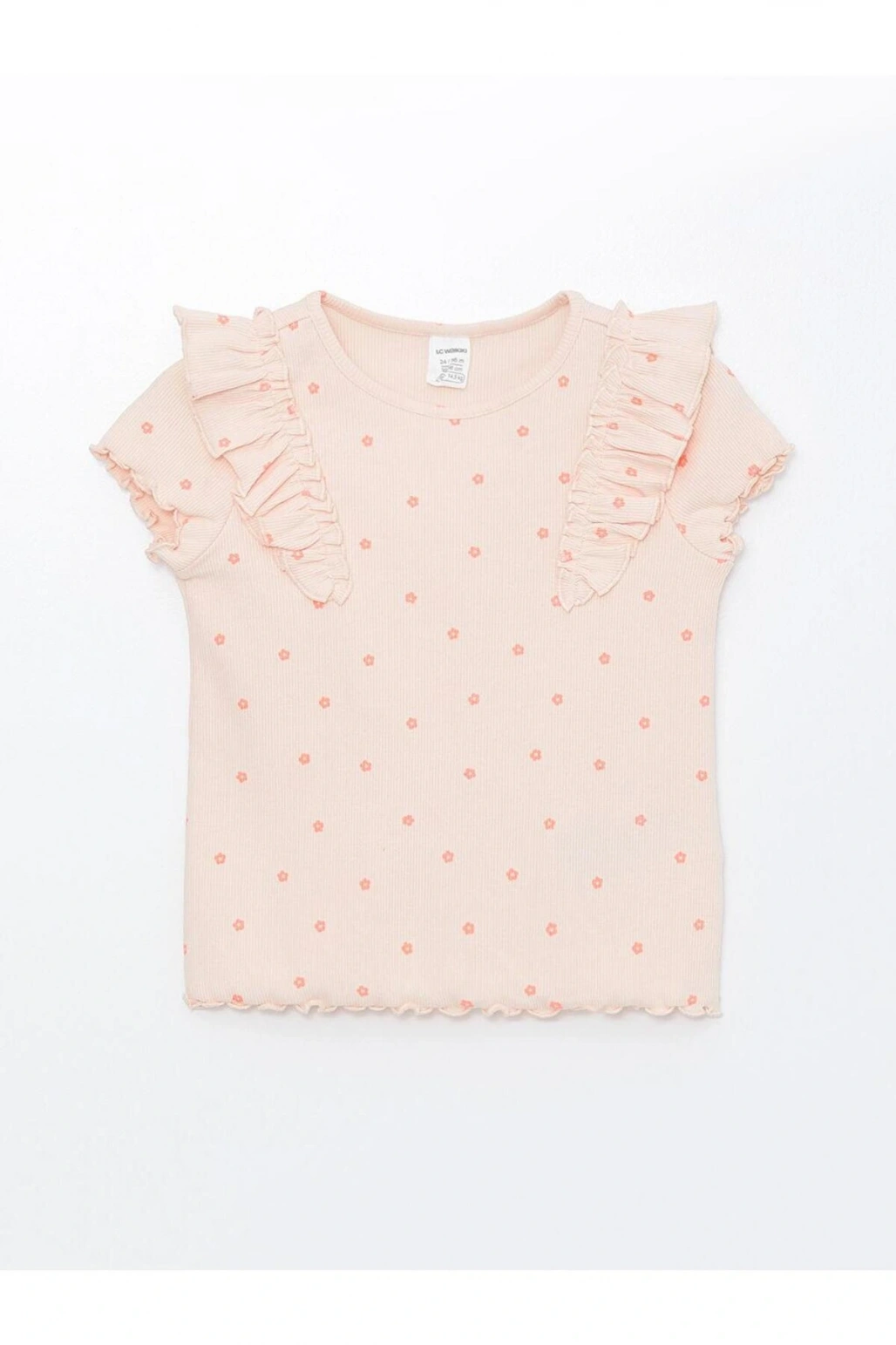 Bisiklet Yaka Kısa Kollu Çiçek Desenli Kız Bebek Tişört (S4)