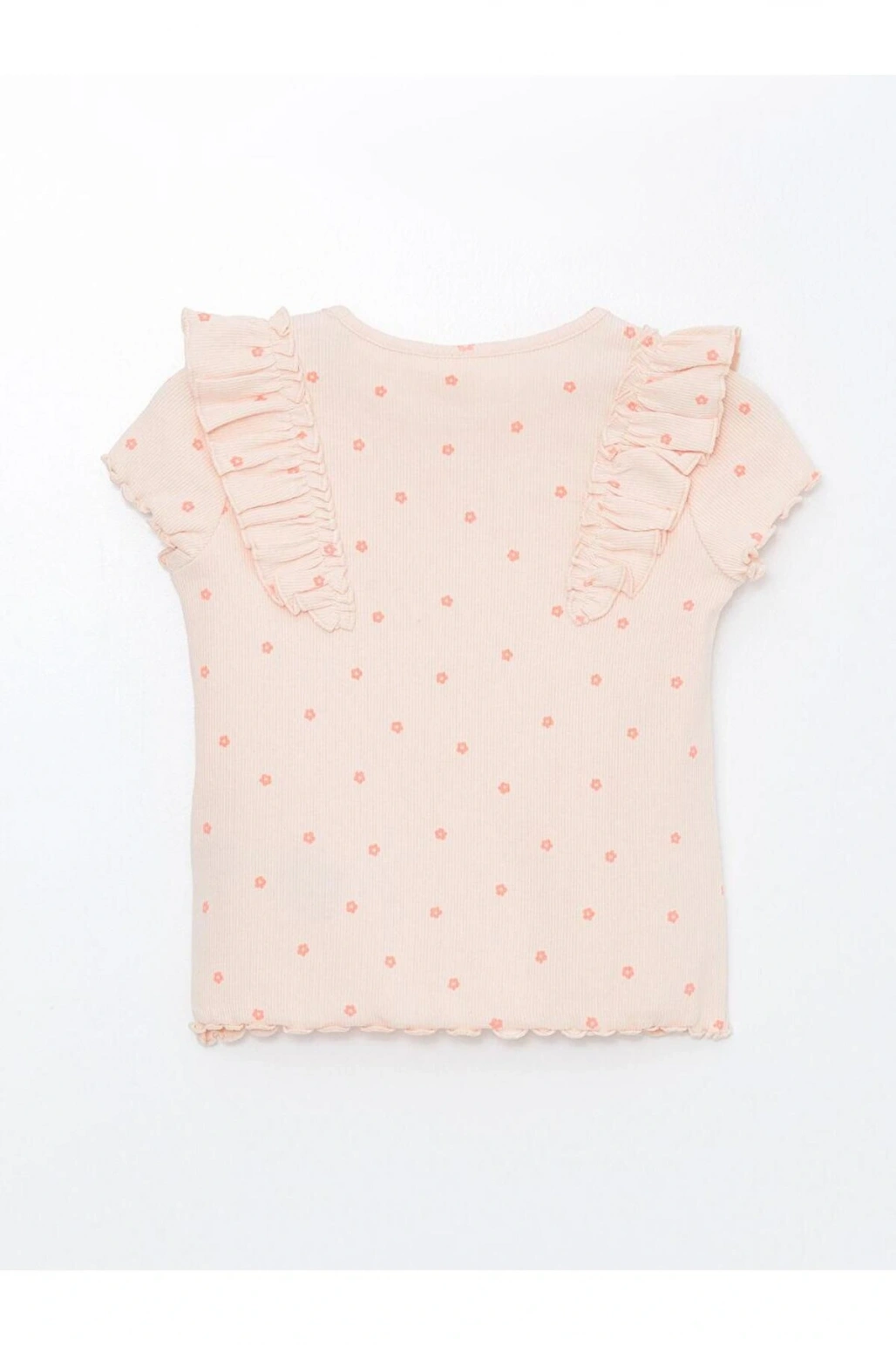 Bisiklet Yaka Kısa Kollu Çiçek Desenli Kız Bebek Tişört (S4)