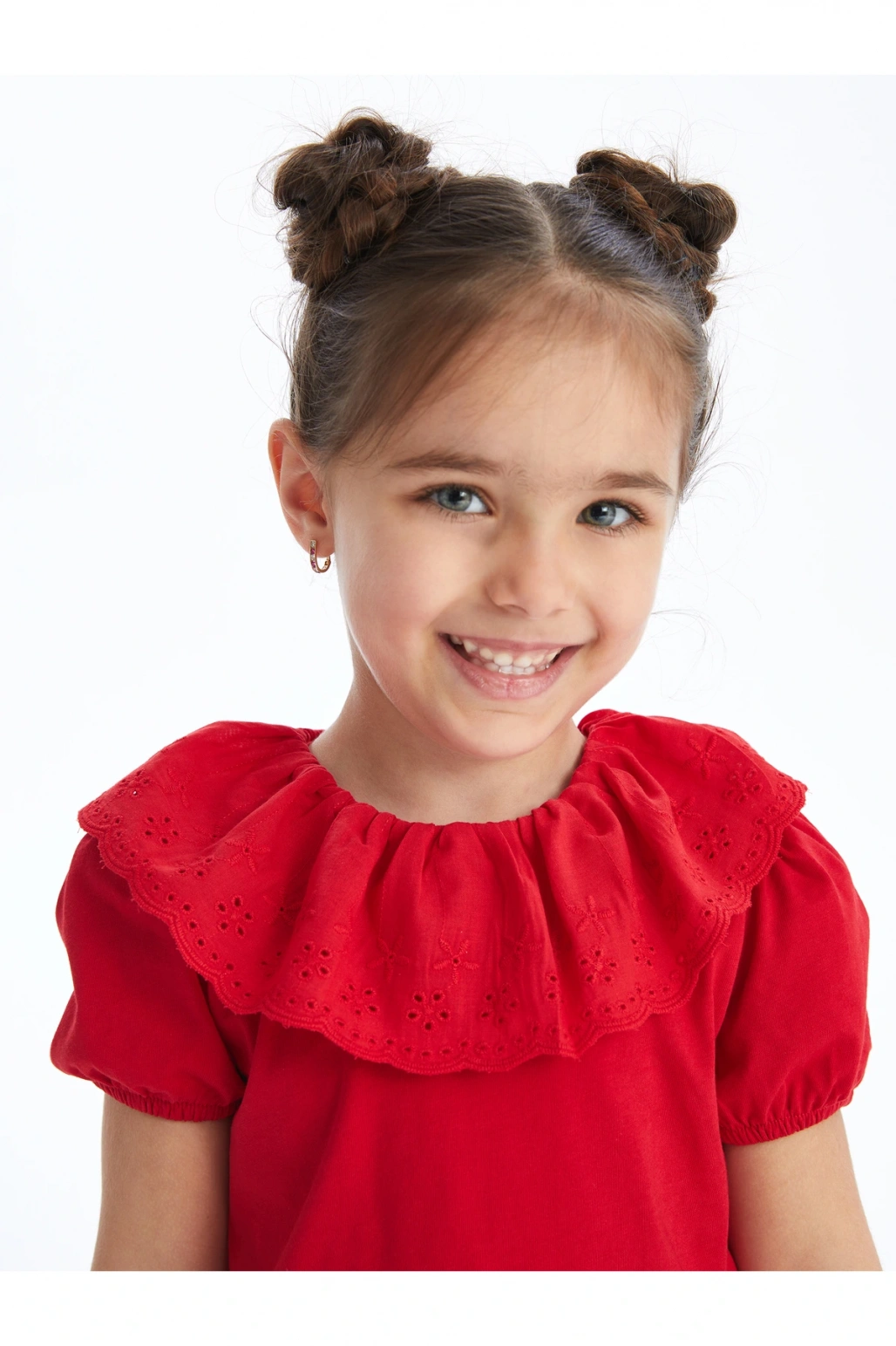 Bisiklet Yaka Kısa Kollu Nakış Detaylı Kız Bebek Tişört