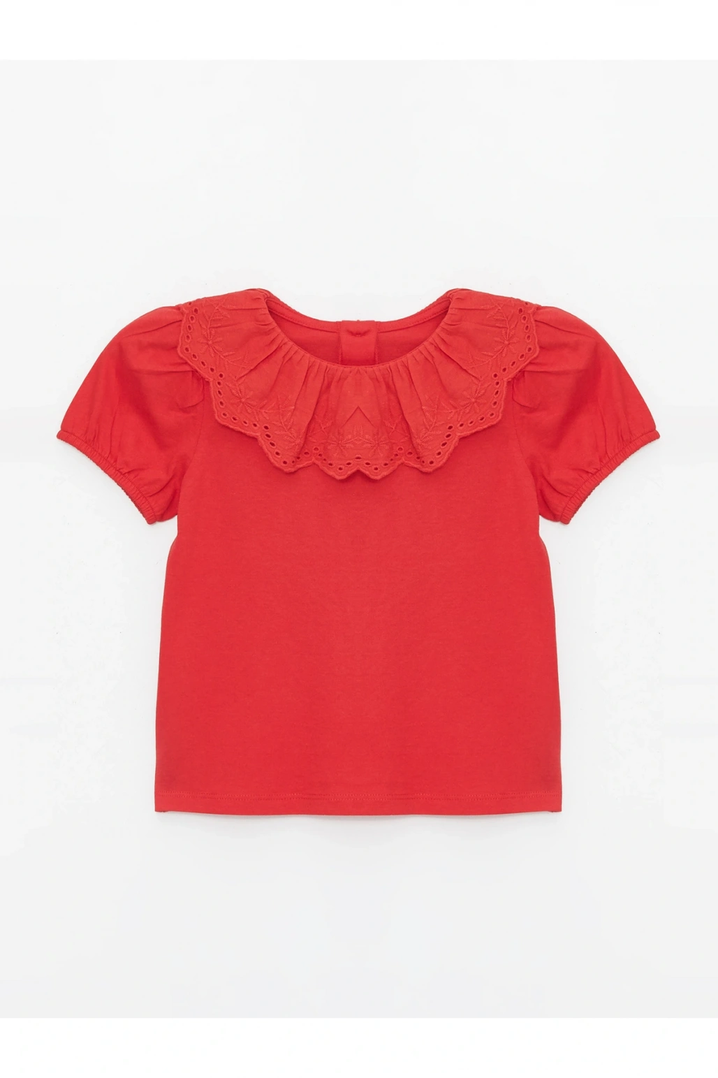 Bisiklet Yaka Kısa Kollu Nakış Detaylı Kız Bebek Tişört