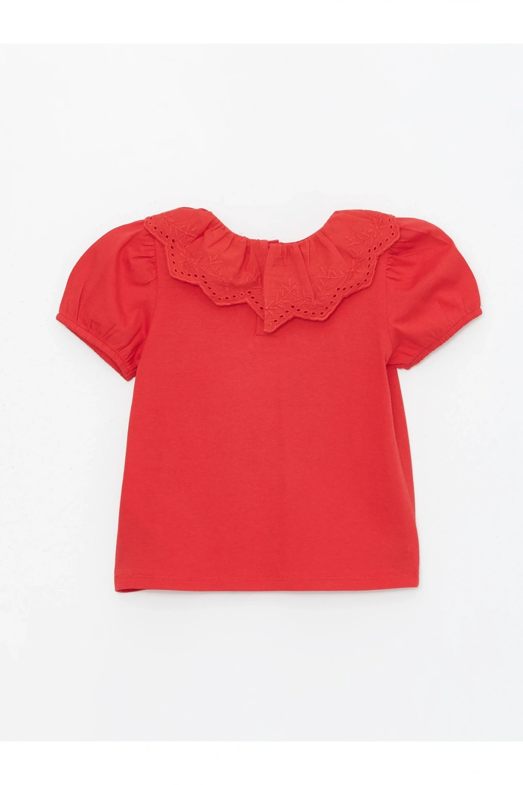 Bisiklet Yaka Kısa Kollu Nakış Detaylı Kız Bebek Tişört