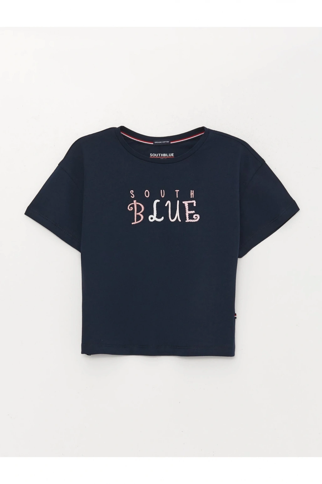 Bisiklet Yaka Nakışlı Kısa Kollu Kız Çocuk Tişört