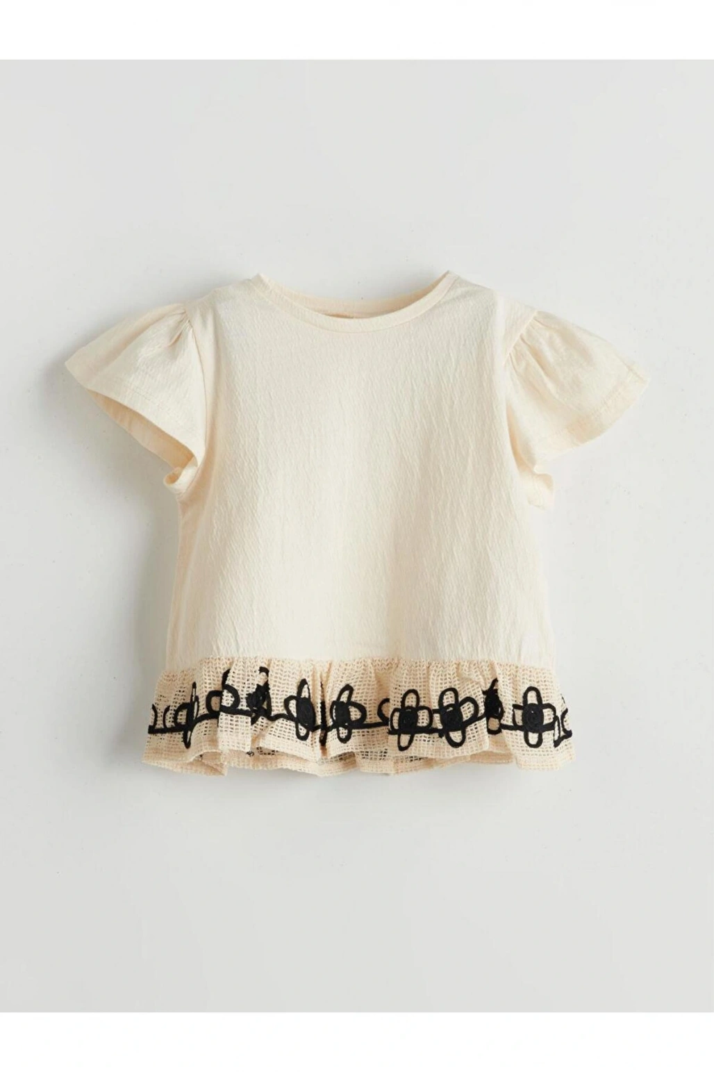 Bisiklet Yaka Nakışlı Kız Bebek Tişört (S5)
