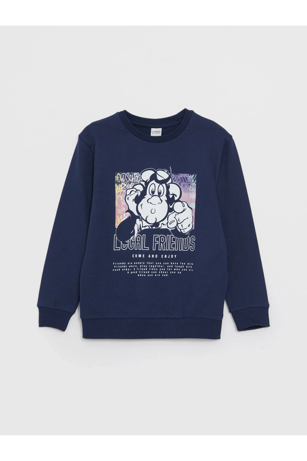 Bisiklet Yaka Nostaljik Maymun Baskılı Uzun Kollu Erkek Çocuk Sweatshirt