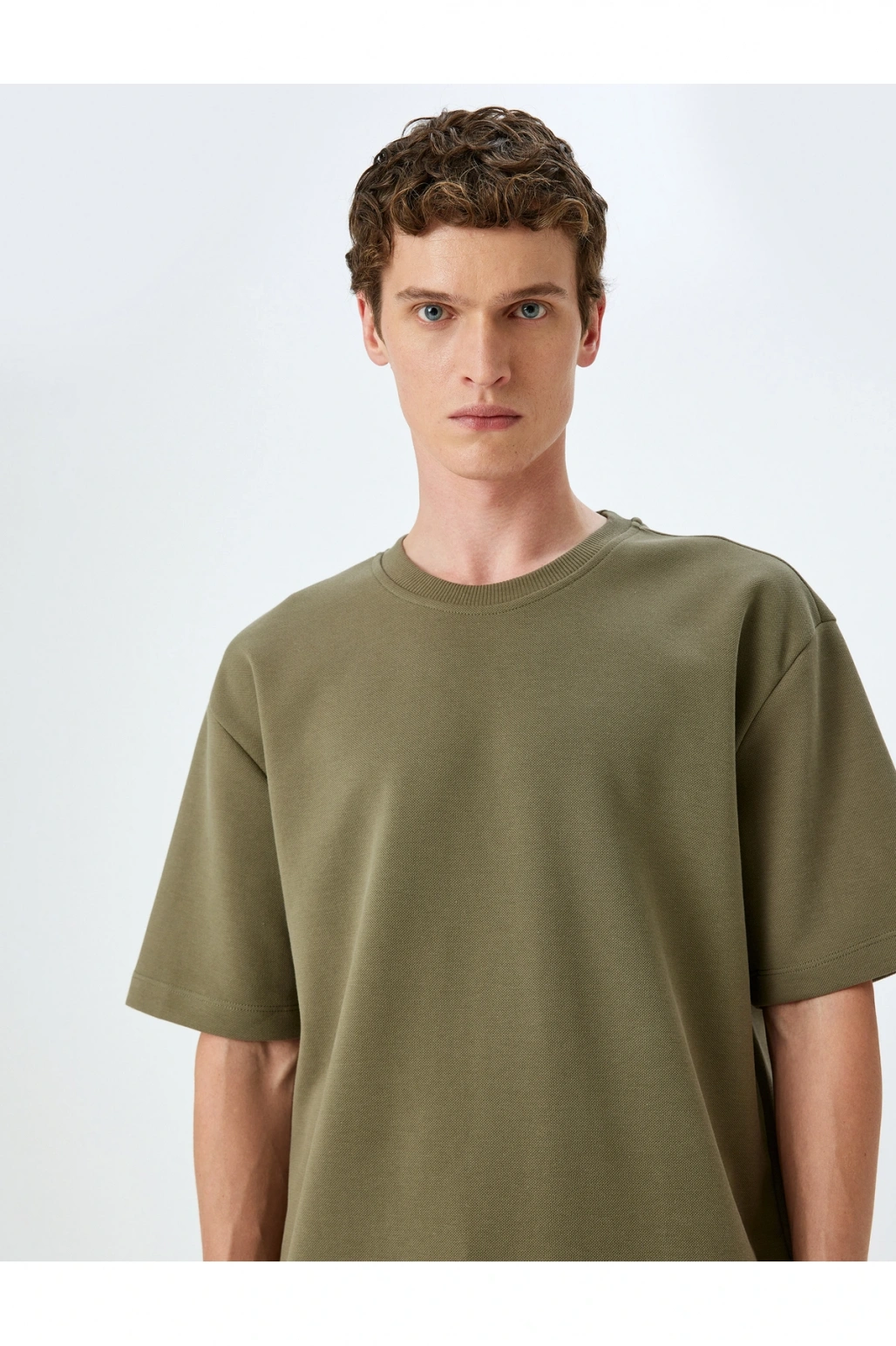 Bisiklet Yaka Pamuklu Pike Tok Kumaş Kısa Kollu Oversize Tişört