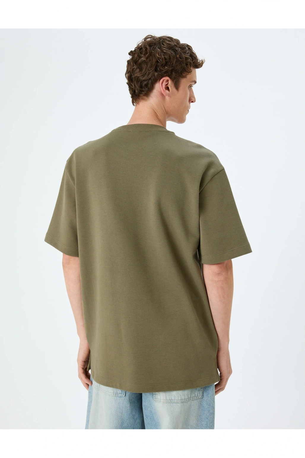 Bisiklet Yaka Pamuklu Pike Tok Kumaş Kısa Kollu Oversize Tişört