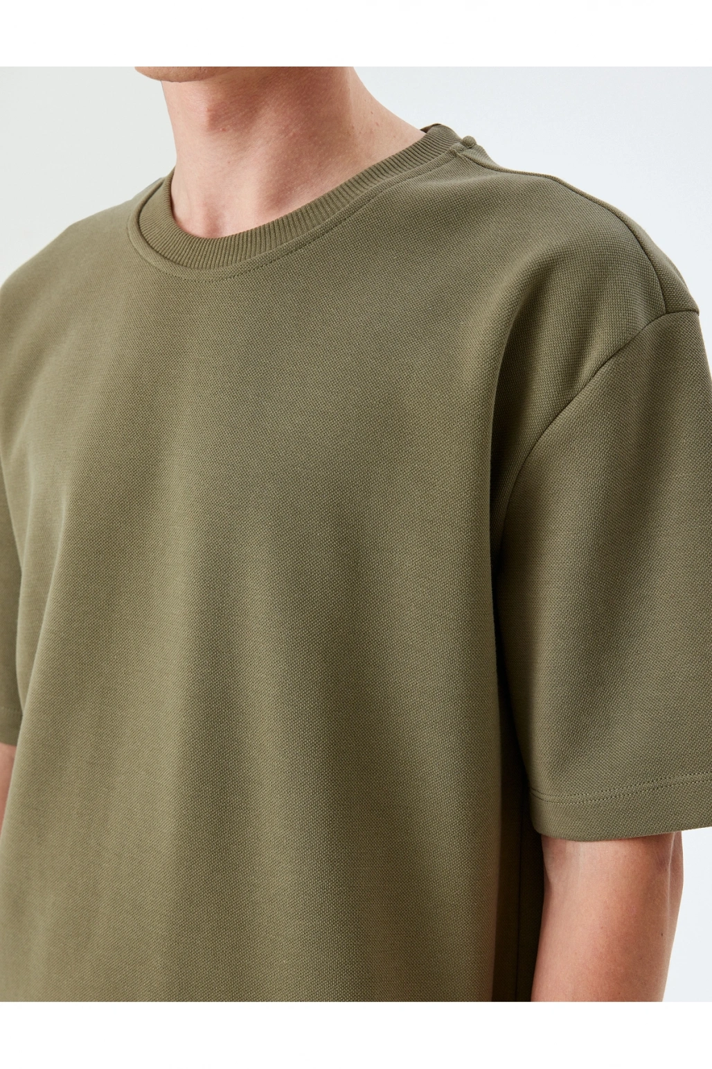 Bisiklet Yaka Pamuklu Pike Tok Kumaş Kısa Kollu Oversize Tişört