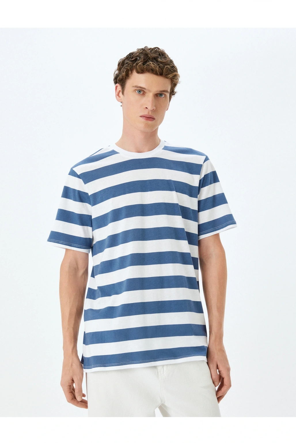 Bisiklet Yaka Pamuklu Regular Fit Kısa Kollu Çizgili Tişört