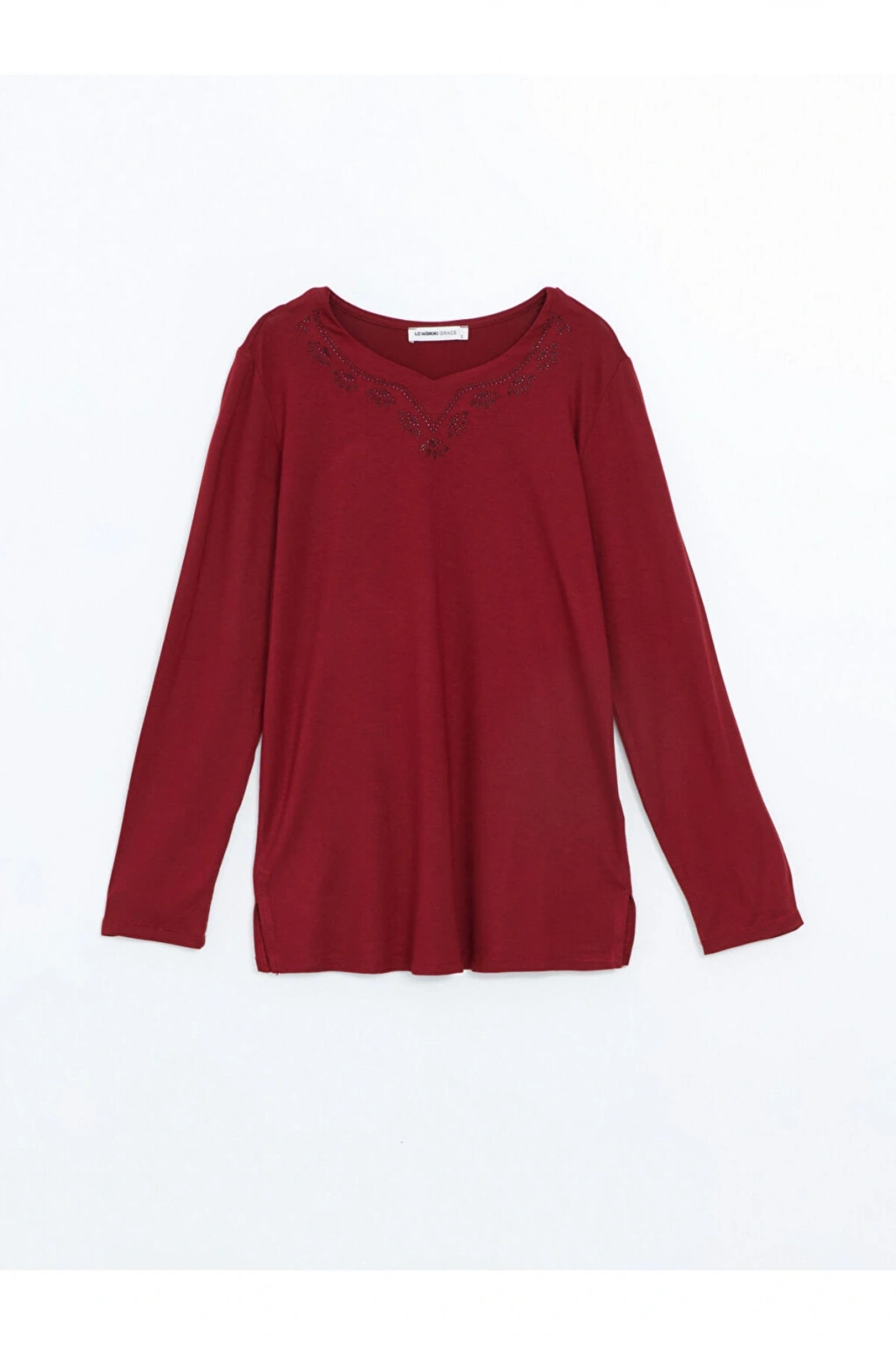 Bisiklet Yaka Parlak Taş Baskılı Kadın Bluz