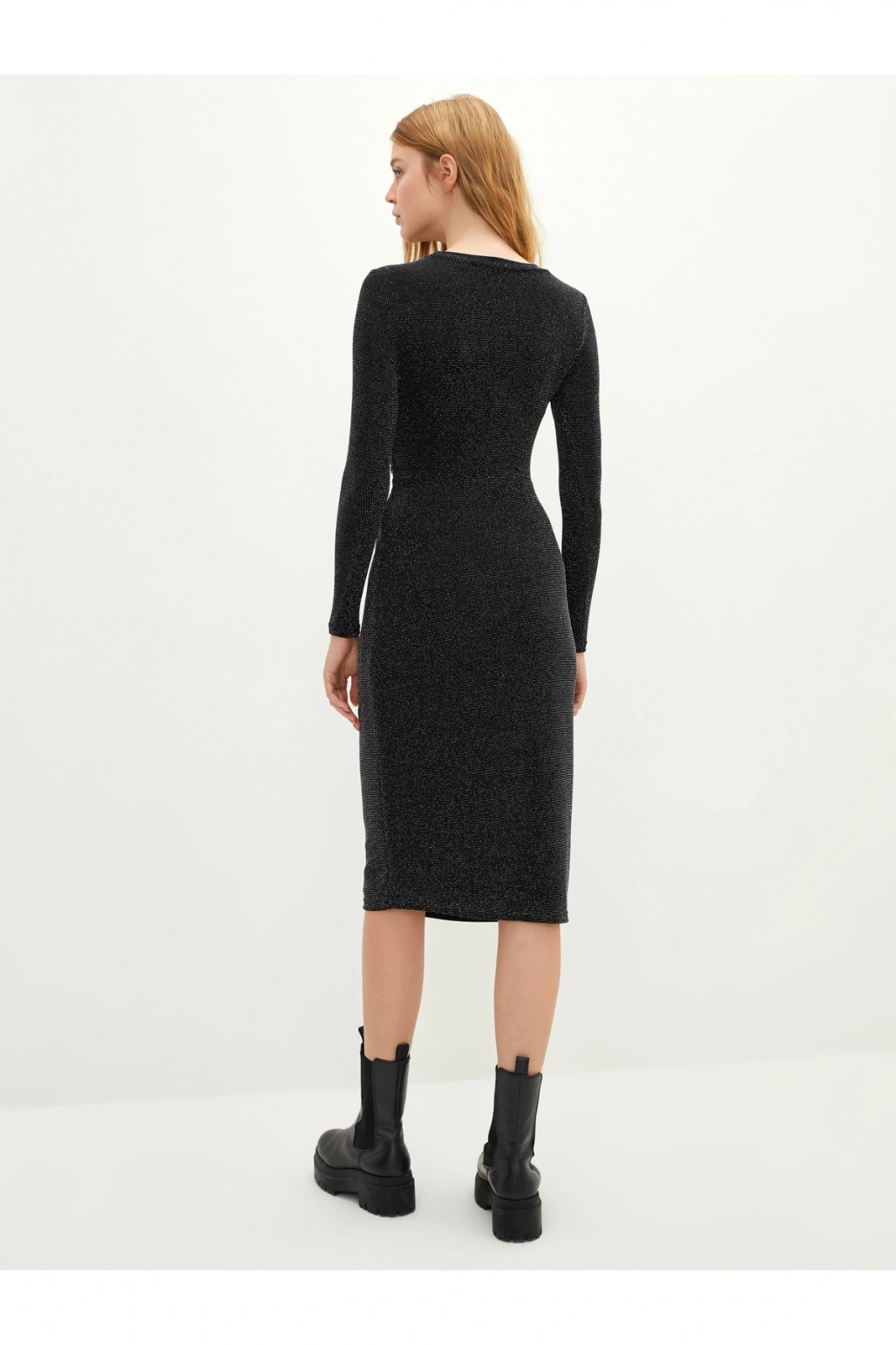 Bisiklet Yaka Pencere Detaylı Uzun Kollu Kadın Bodycon Elbise