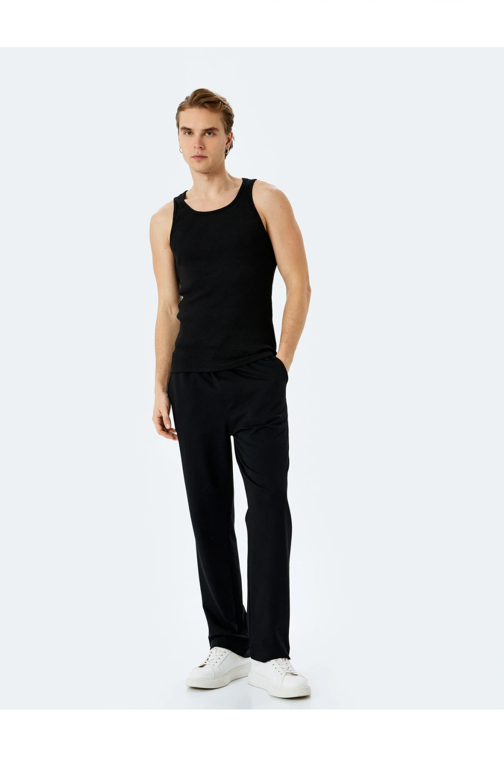 Bisiklet Yaka Slim Fit Kolsuz Fitilli Basic Atlet