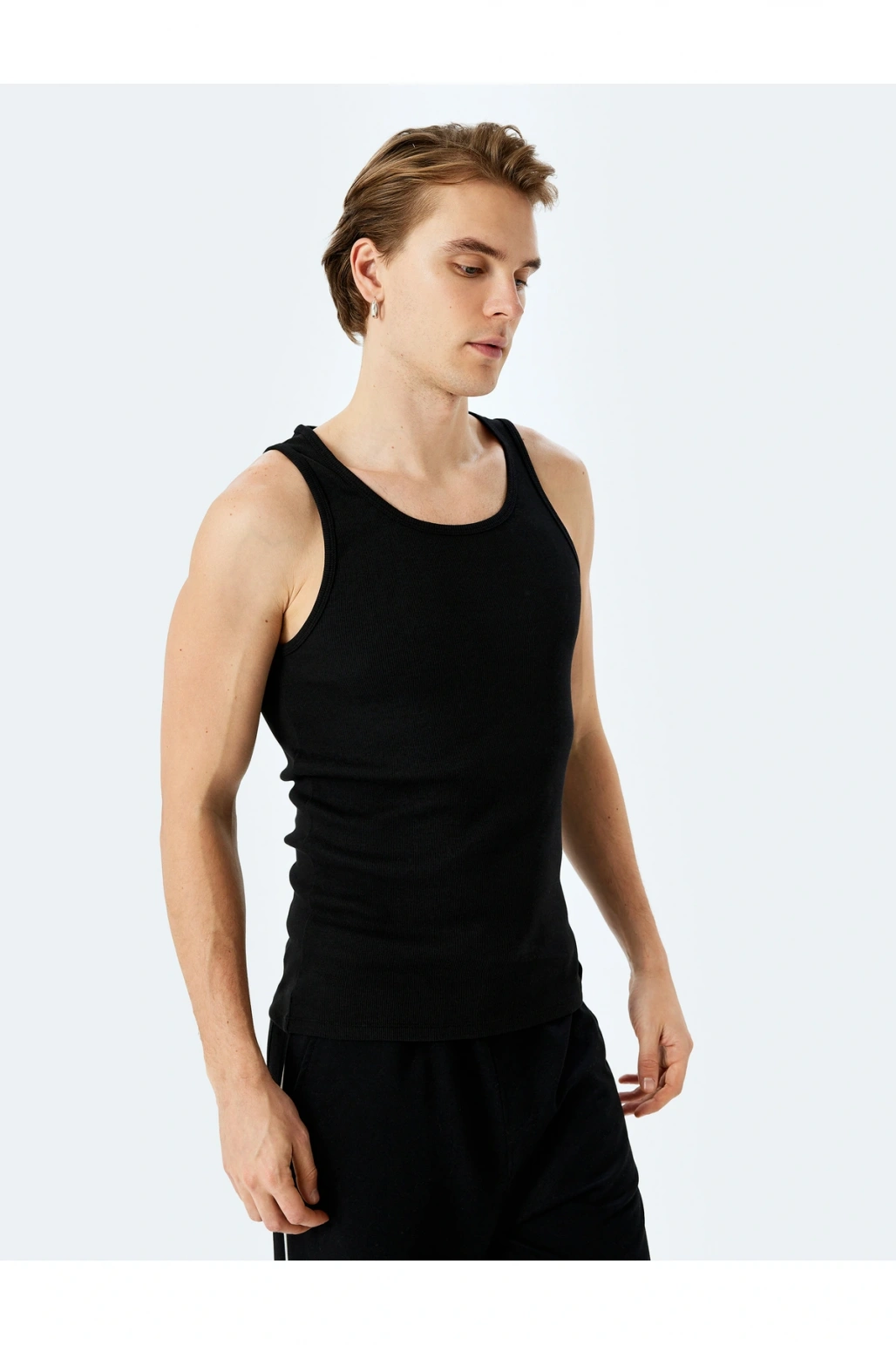 Bisiklet Yaka Slim Fit Kolsuz Fitilli Basic Atlet