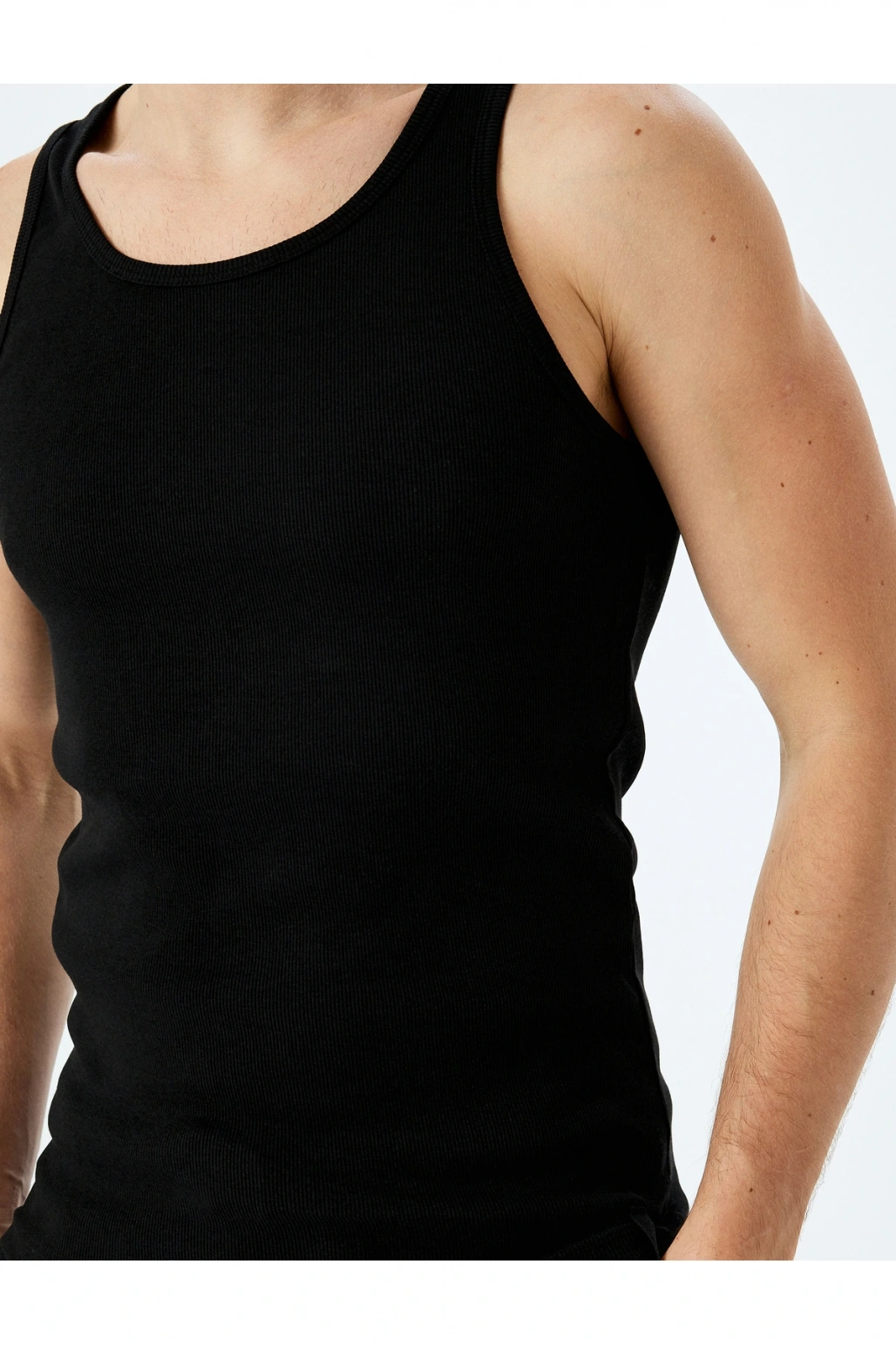 Bisiklet Yaka Slim Fit Kolsuz Fitilli Basic Atlet