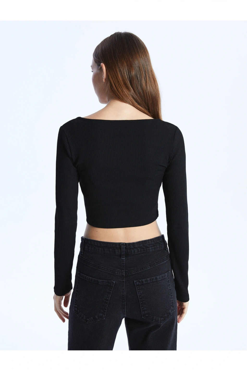 Bisiklet Yaka Taş Baskılı Uzun Kollu Kadın Hırka