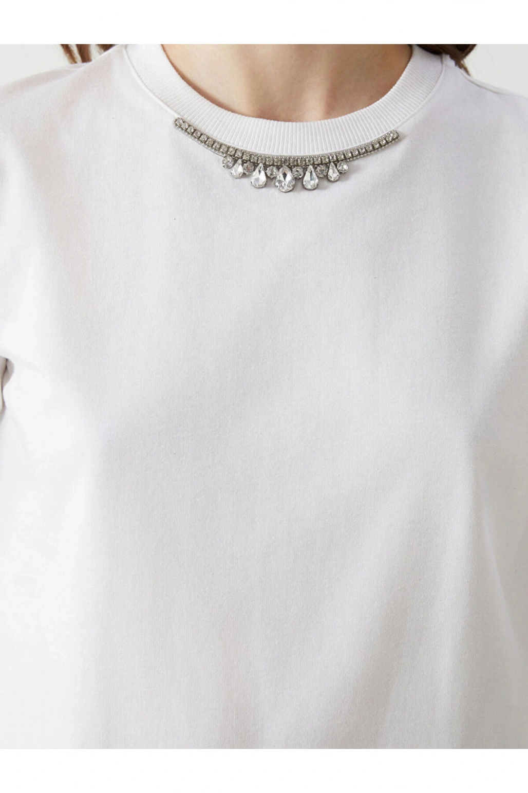 Bisiklet Yaka Tasli Kadin Tisort - S5KG61Z8