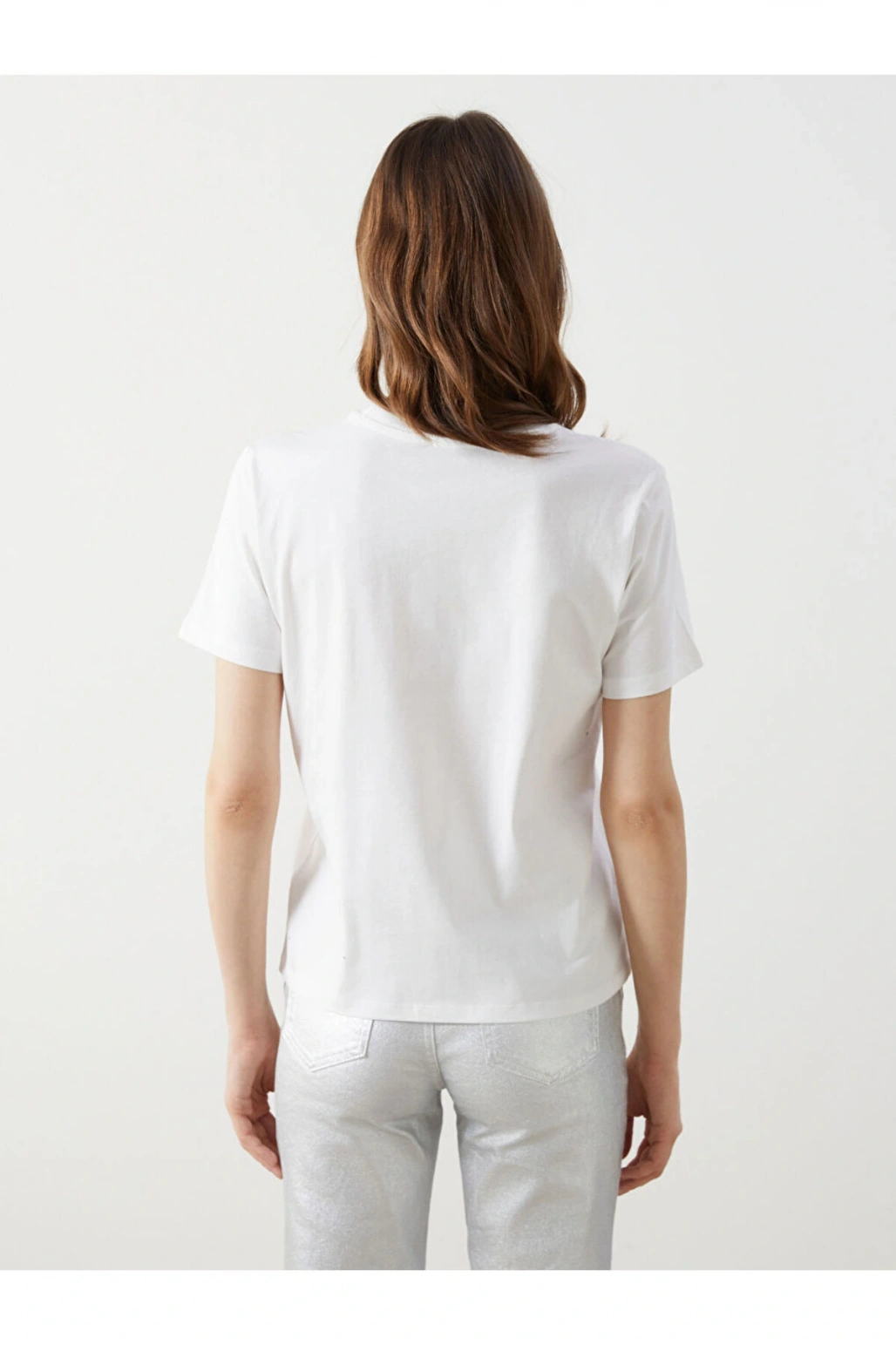 Bisiklet Yaka Tasli Kadin Tisort - S5KG61Z8