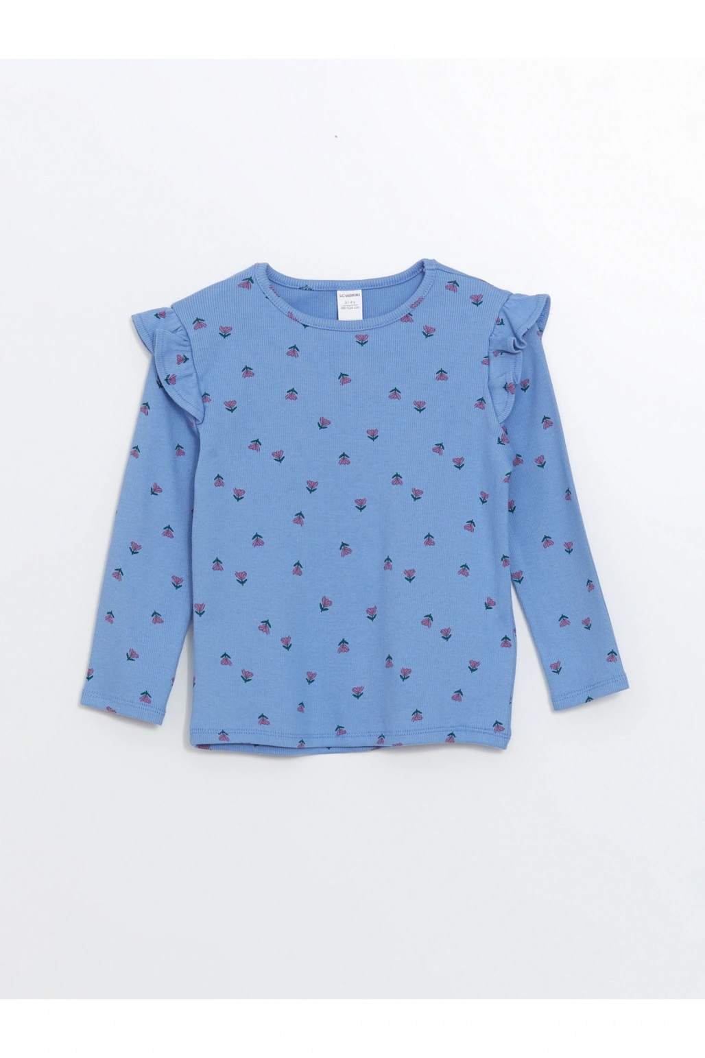 Bisiklet Yaka Uzun Kollu Çiçekli Kız Bebek Tişört