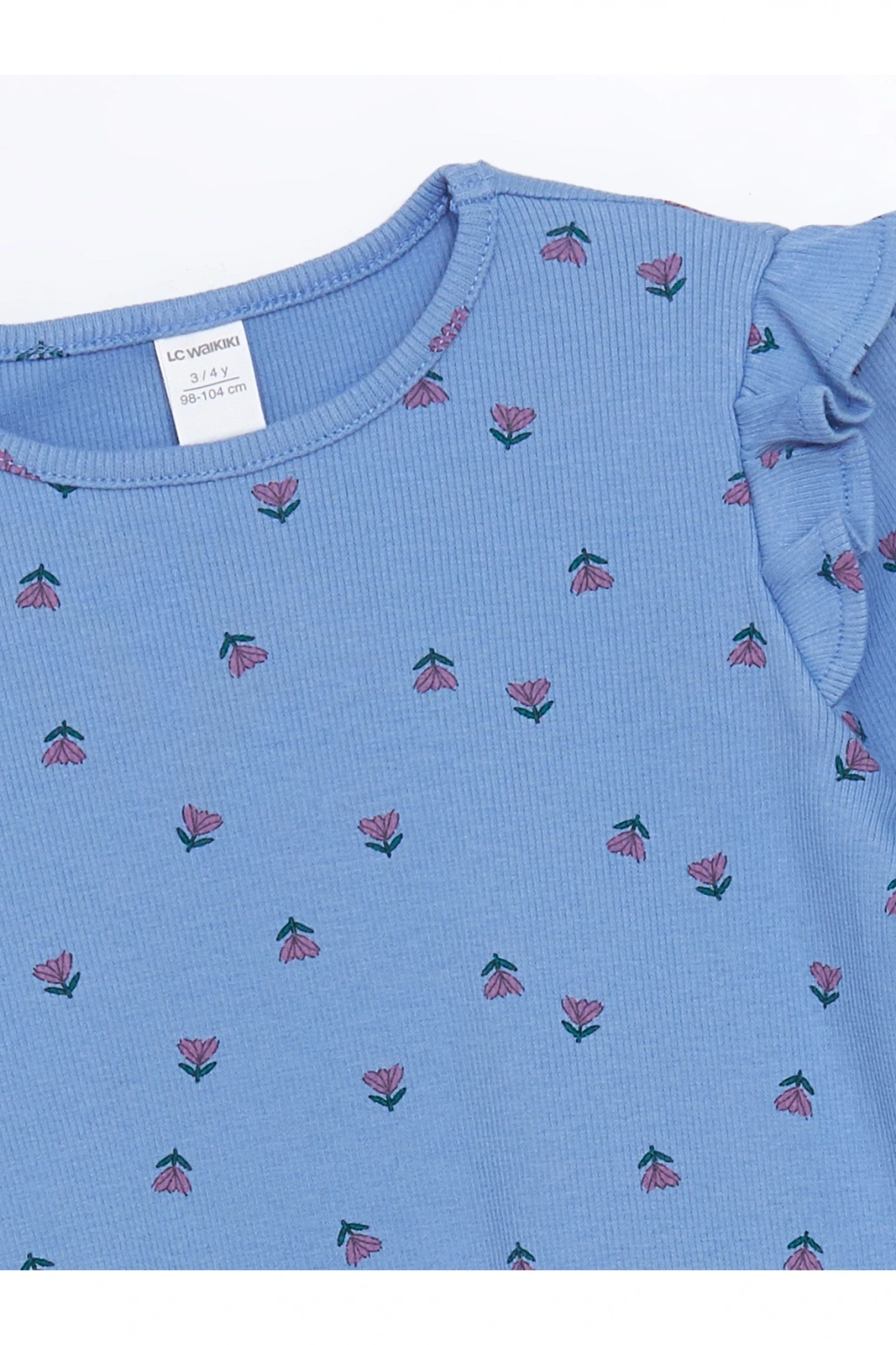 Bisiklet Yaka Uzun Kollu Çiçekli Kız Bebek Tişört