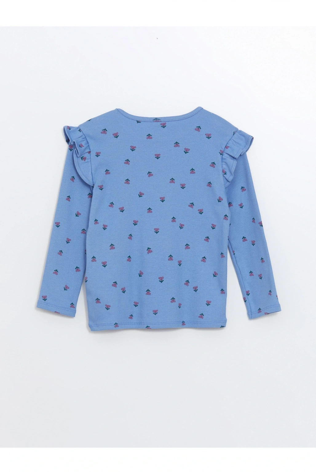 Bisiklet Yaka Uzun Kollu Çiçekli Kız Bebek Tişört