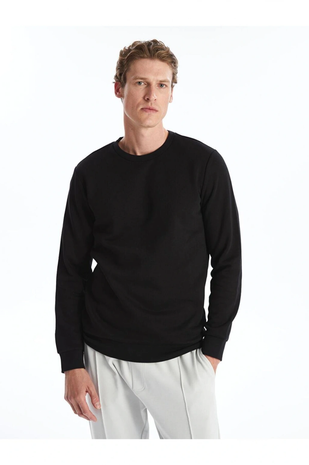 Bisiklet Yaka Uzun Kollu Erkek Kalın Sweatshirt (W4)