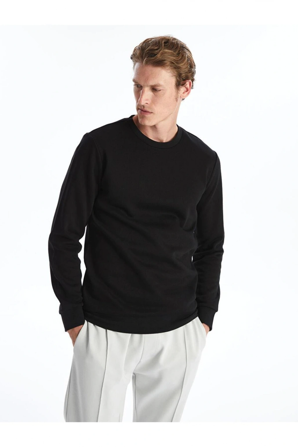 Bisiklet Yaka Uzun Kollu Erkek Kalın Sweatshirt (W4)