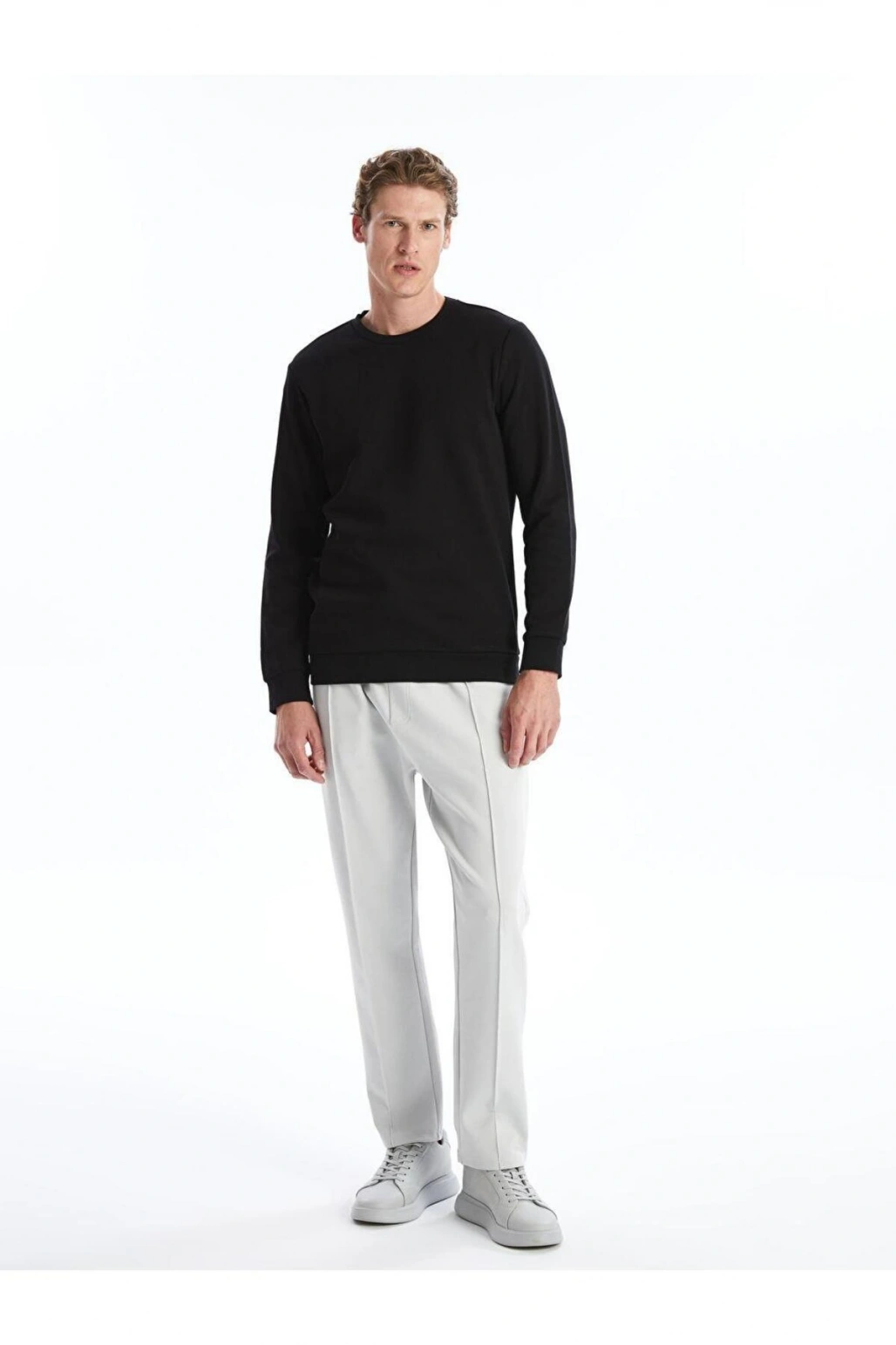 Bisiklet Yaka Uzun Kollu Erkek Kalın Sweatshirt (W4)