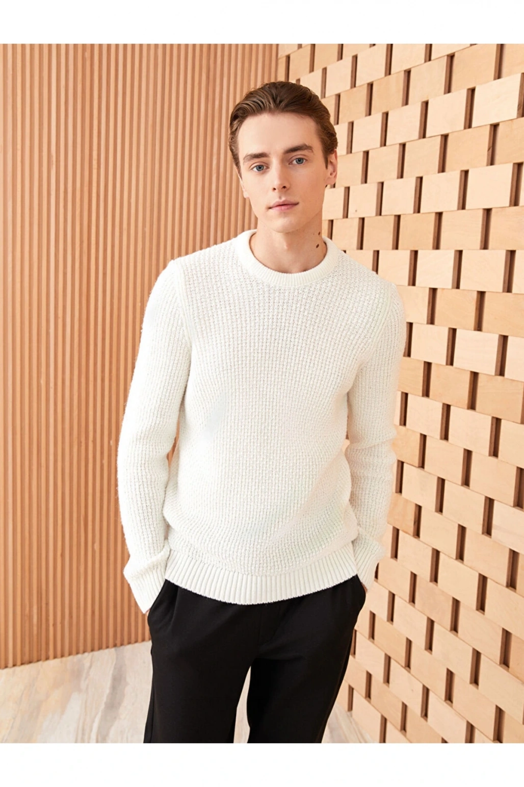 Bisiklet Yaka Uzun Kollu Erkek Triko Kazak