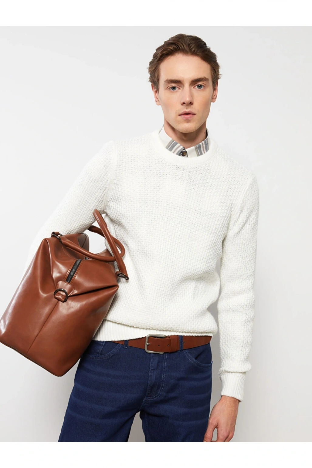 Bisiklet Yaka Uzun Kollu Erkek Triko Kazak