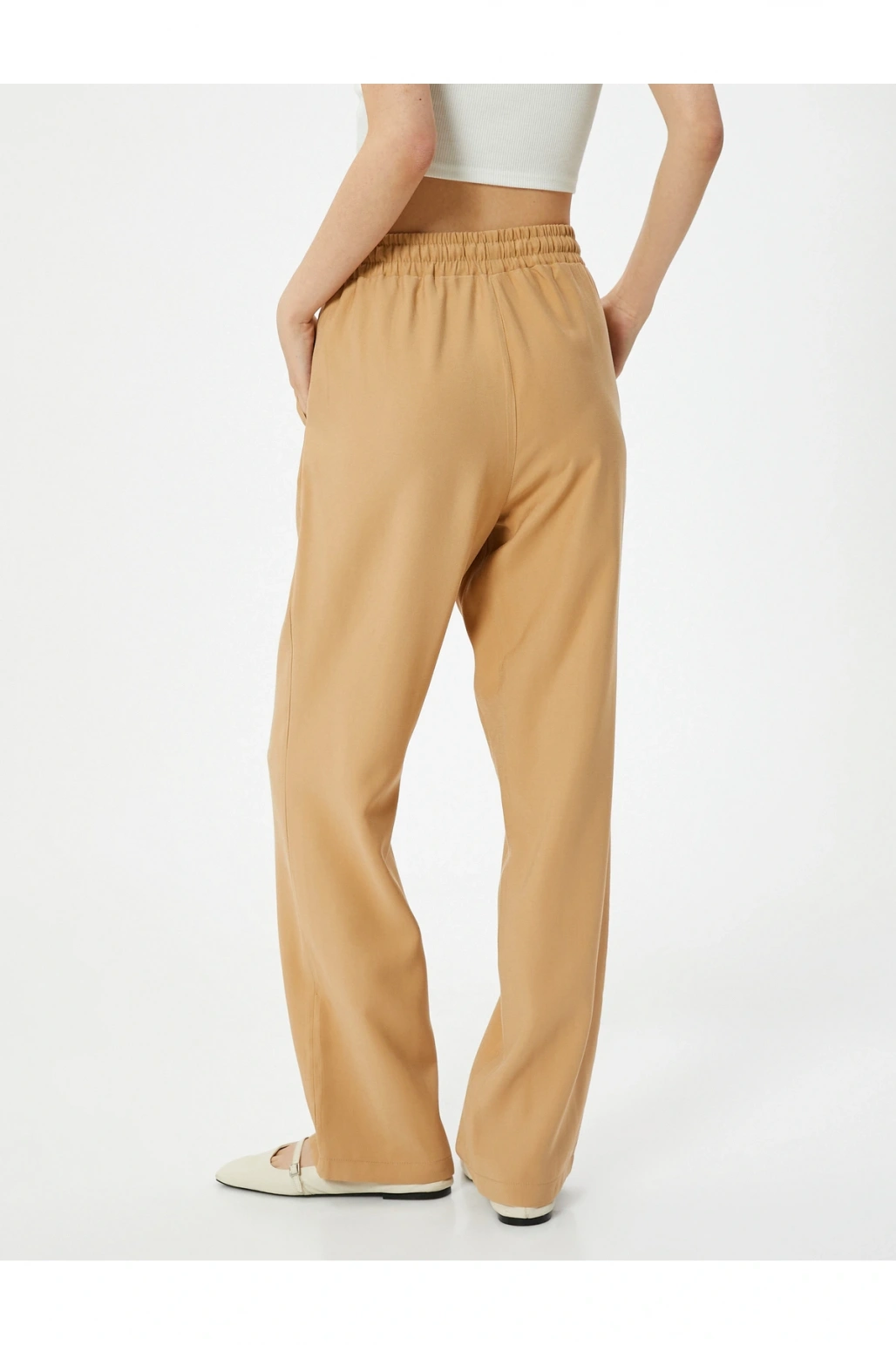 Bol Paça Pantolon Viskoz Kumaş Beli Bağlamalı Cepli