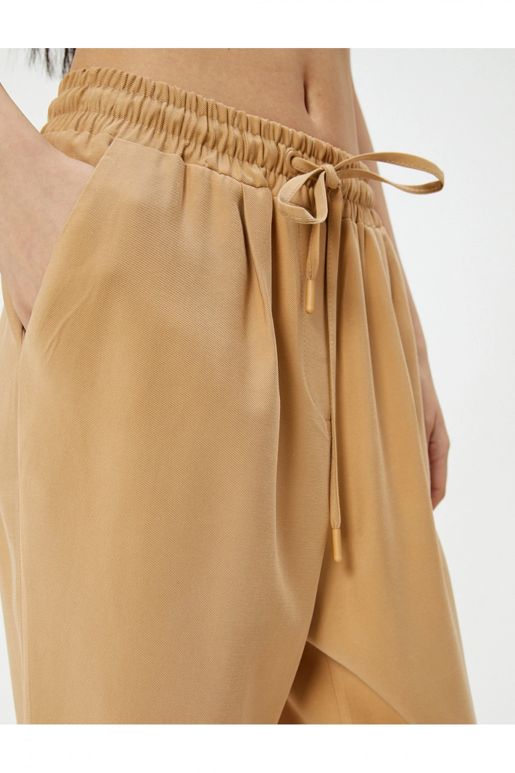 Bol Paça Pantolon Viskoz Kumaş Beli Bağlamalı Cepli