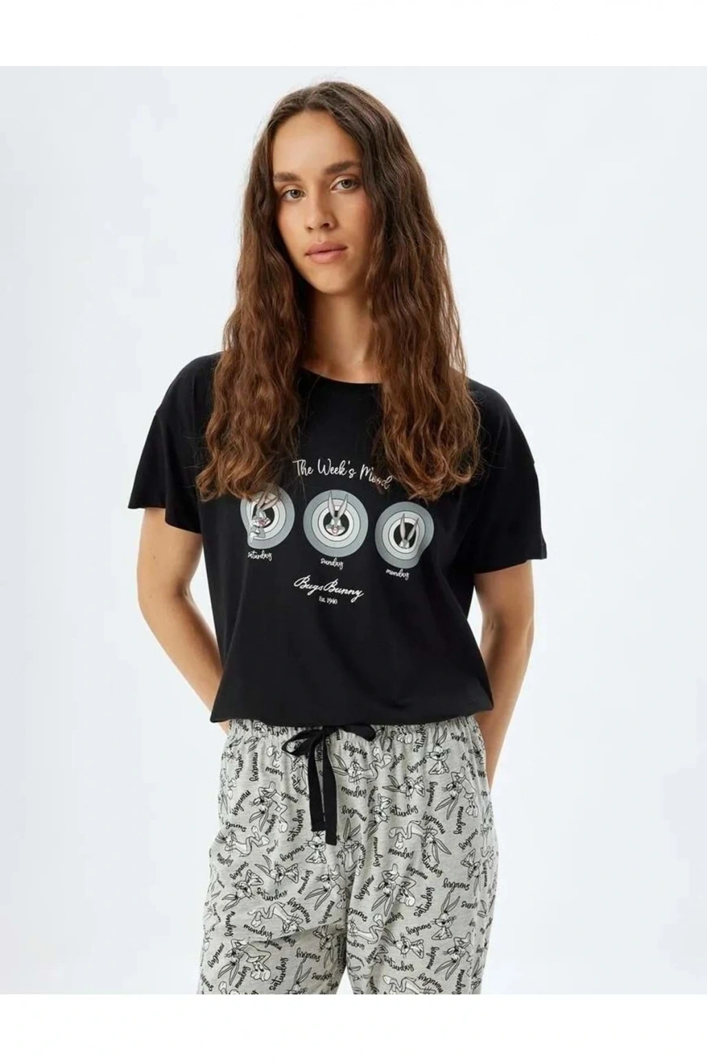 Bugs Bunny Pijama Takımı 5WAL10192IK Gri Melanj