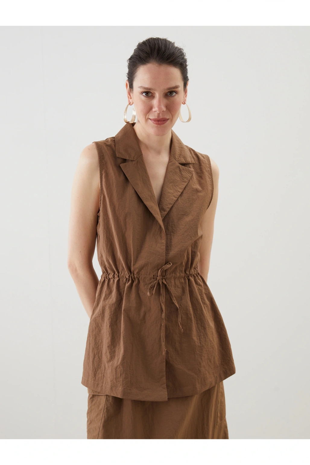 Ceket Yaka Keten Görünümlü Kadın Klasik Yelek