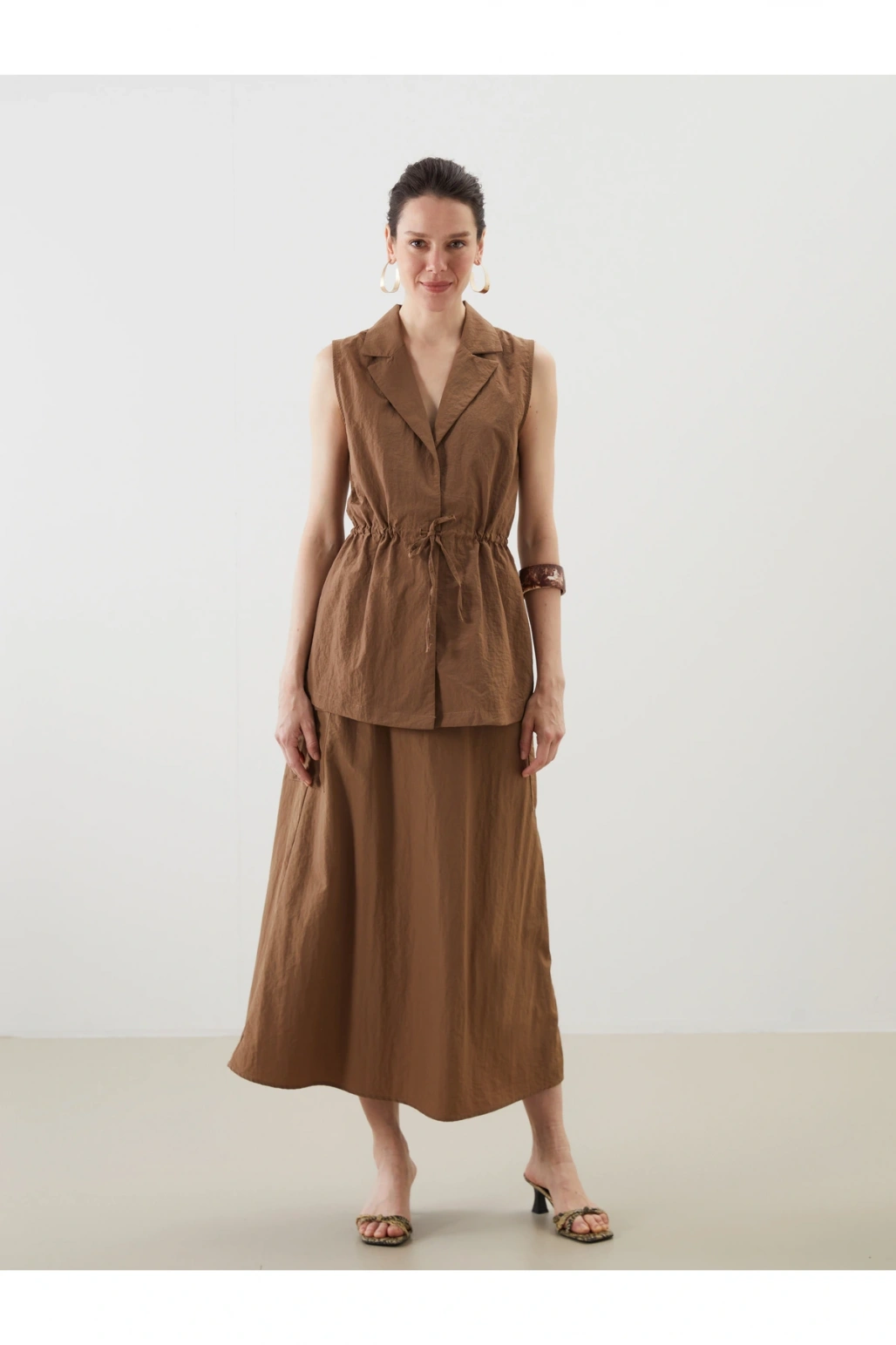 Ceket Yaka Keten Görünümlü Kadın Klasik Yelek