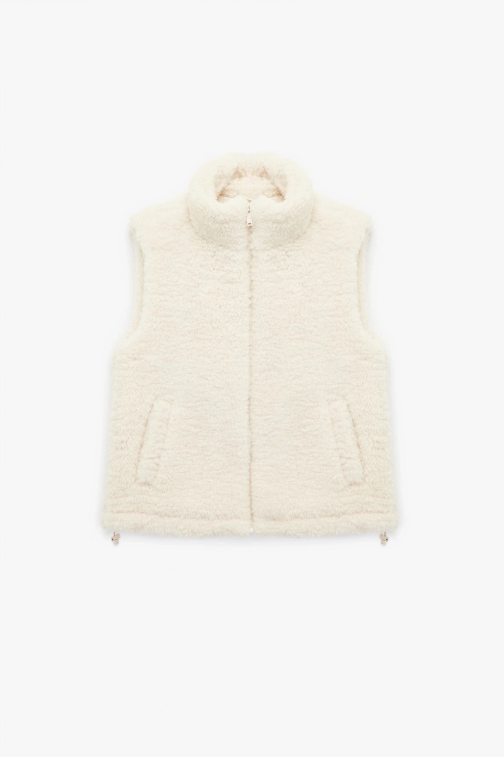 Cepli Dik Yaka Kolsuz Fermuarlı Crop Peluş Yelek