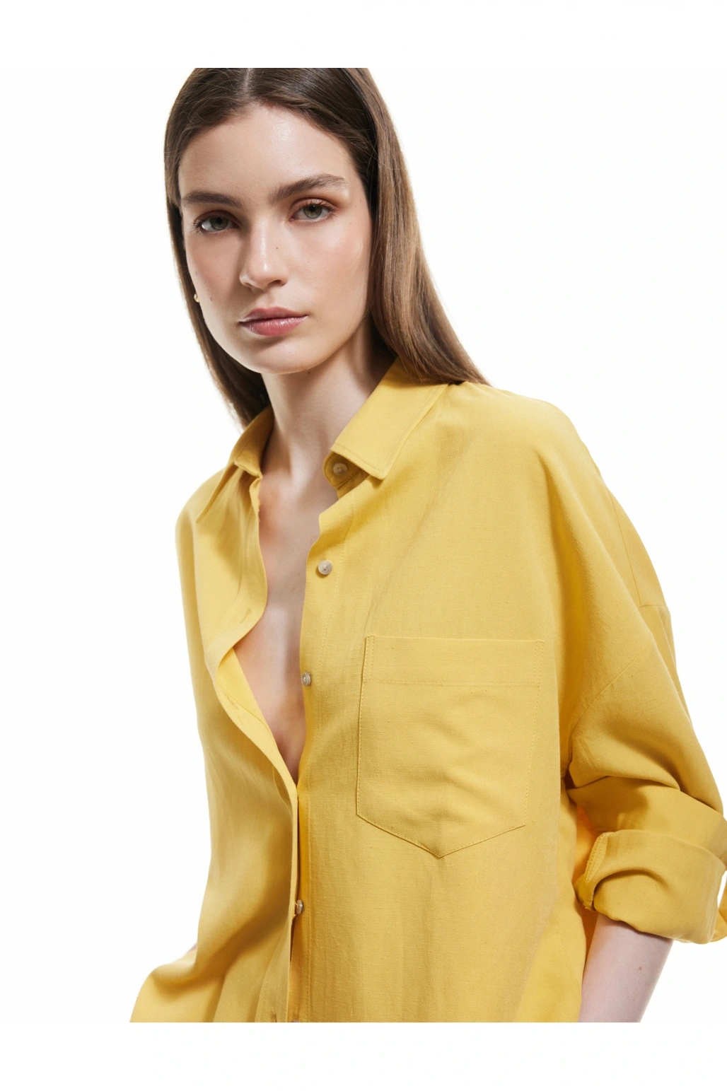 Cepli Viskon Keten Karışımlı Uzun Kollu Gömlek