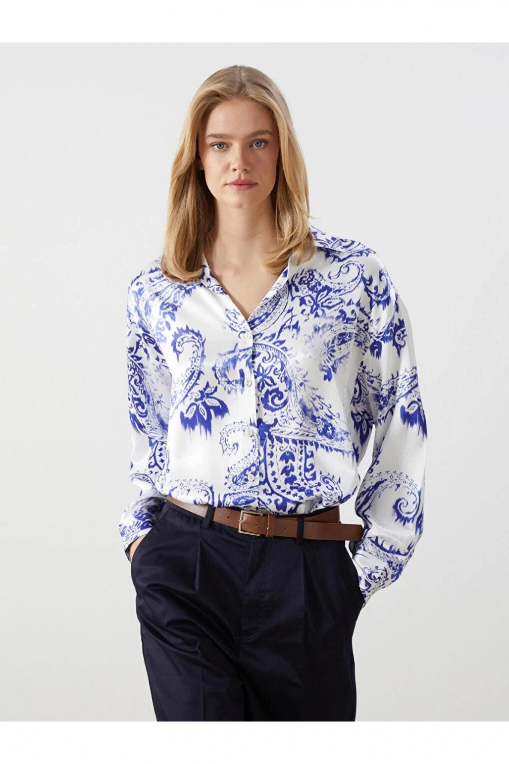 Cicekli Oversize Kadin Gomlek - S5HV99Z8