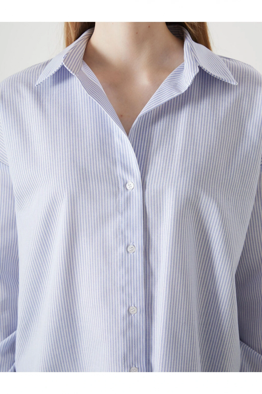Cizgili Oversize Oxford Kadin Gomlek