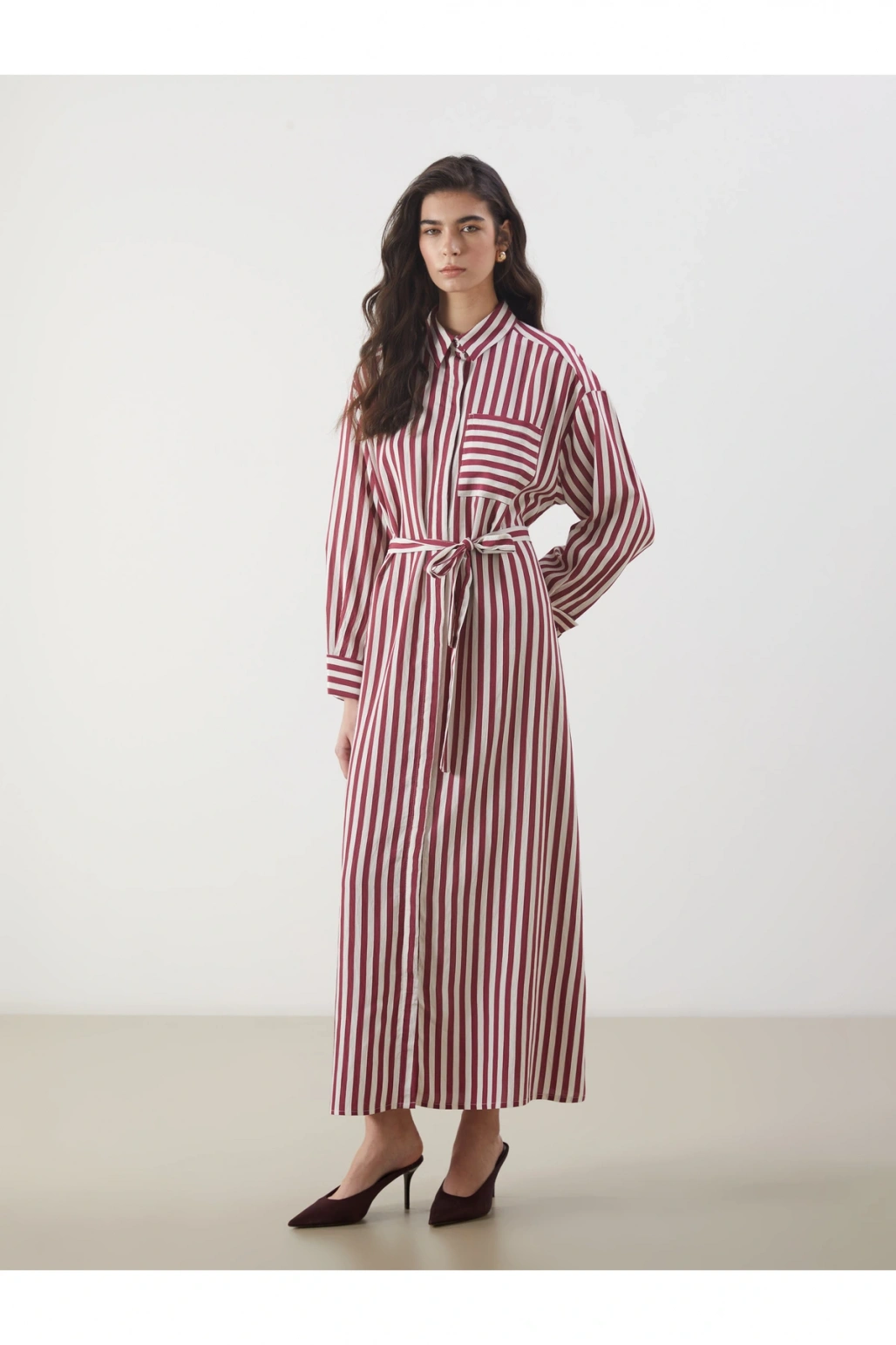 Çizgili Poplin Gömlek Elbise