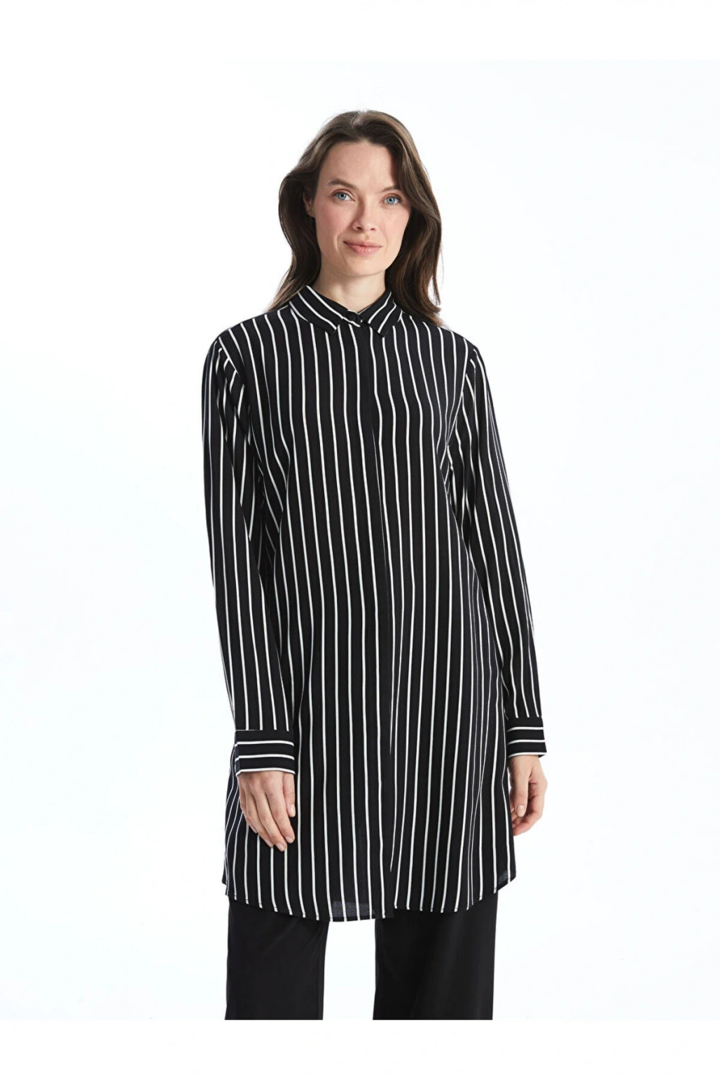 Cizgili Poplin Kadin Gomlek Tunik - S5G059Z8