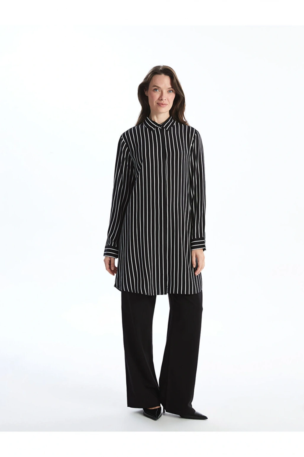 Cizgili Poplin Kadin Gomlek Tunik - S5G059Z8