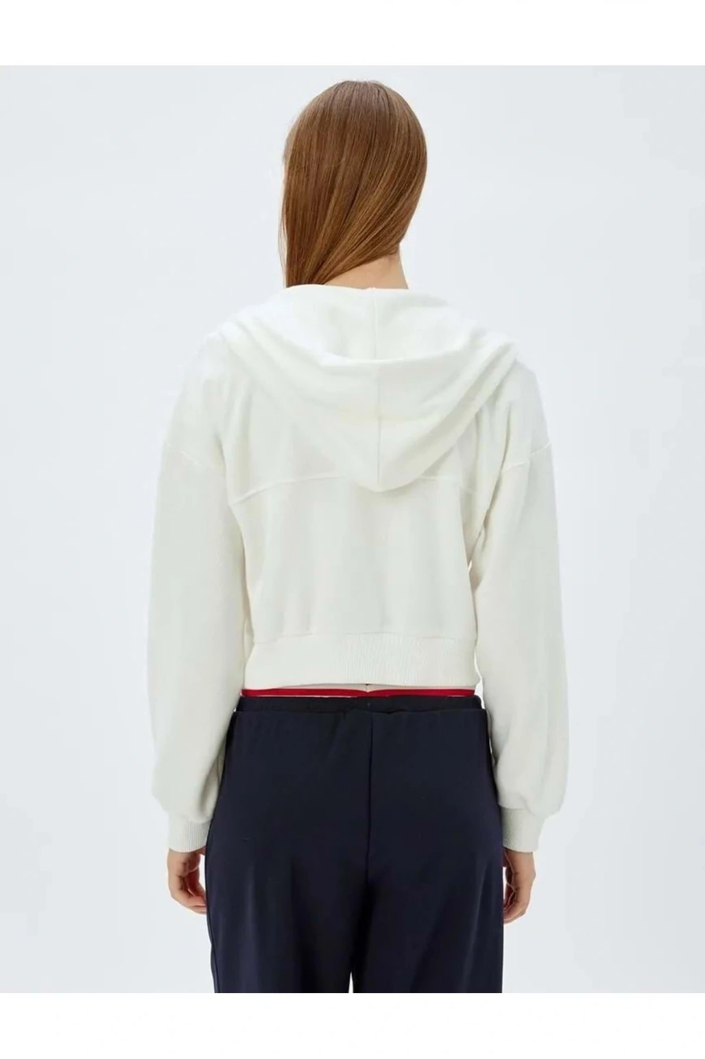 Crop Kapüşonlu Fermuarlı Sweatshirt 5WAK10056EK EKRU