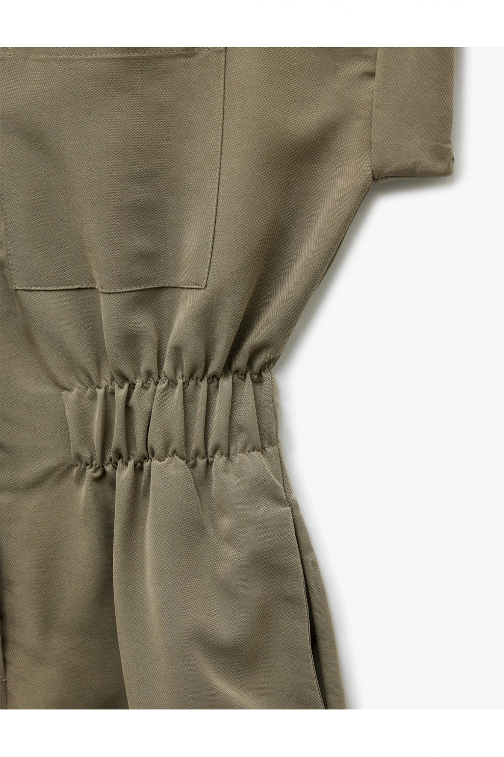 Cupro Modal Kumaş Cep Detaylı Beli Lastikli Kısa Kollu Gömlek Yaka Şort Tulum