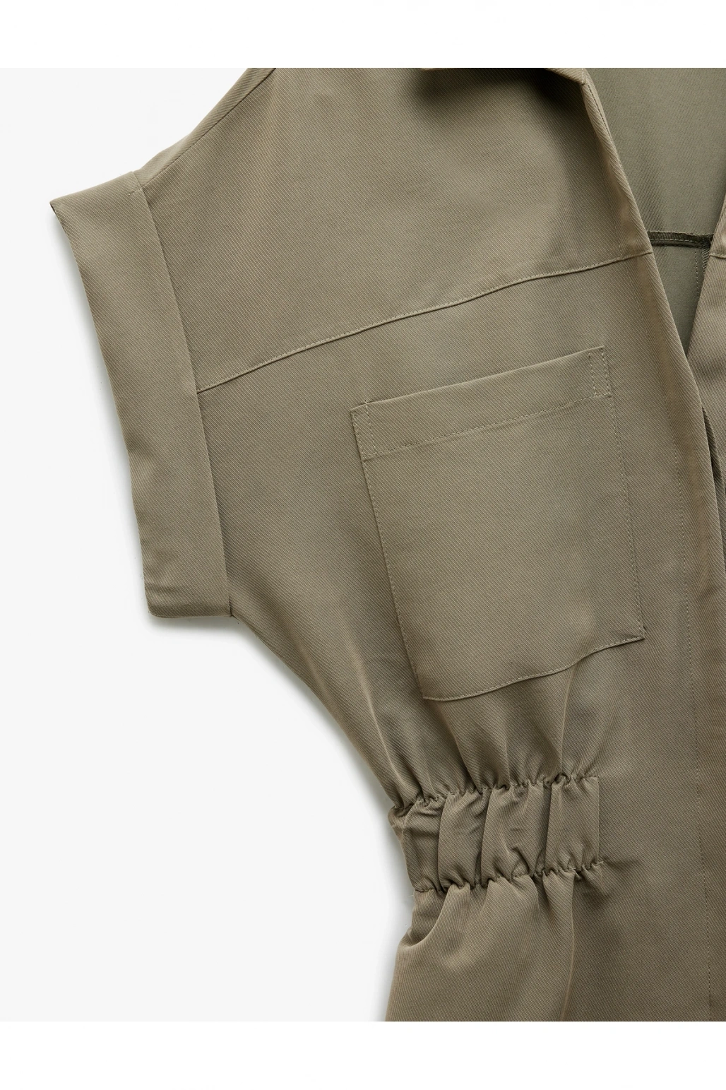 Cupro Modal Kumaş Cep Detaylı Beli Lastikli Kısa Kollu Gömlek Yaka Şort Tulum