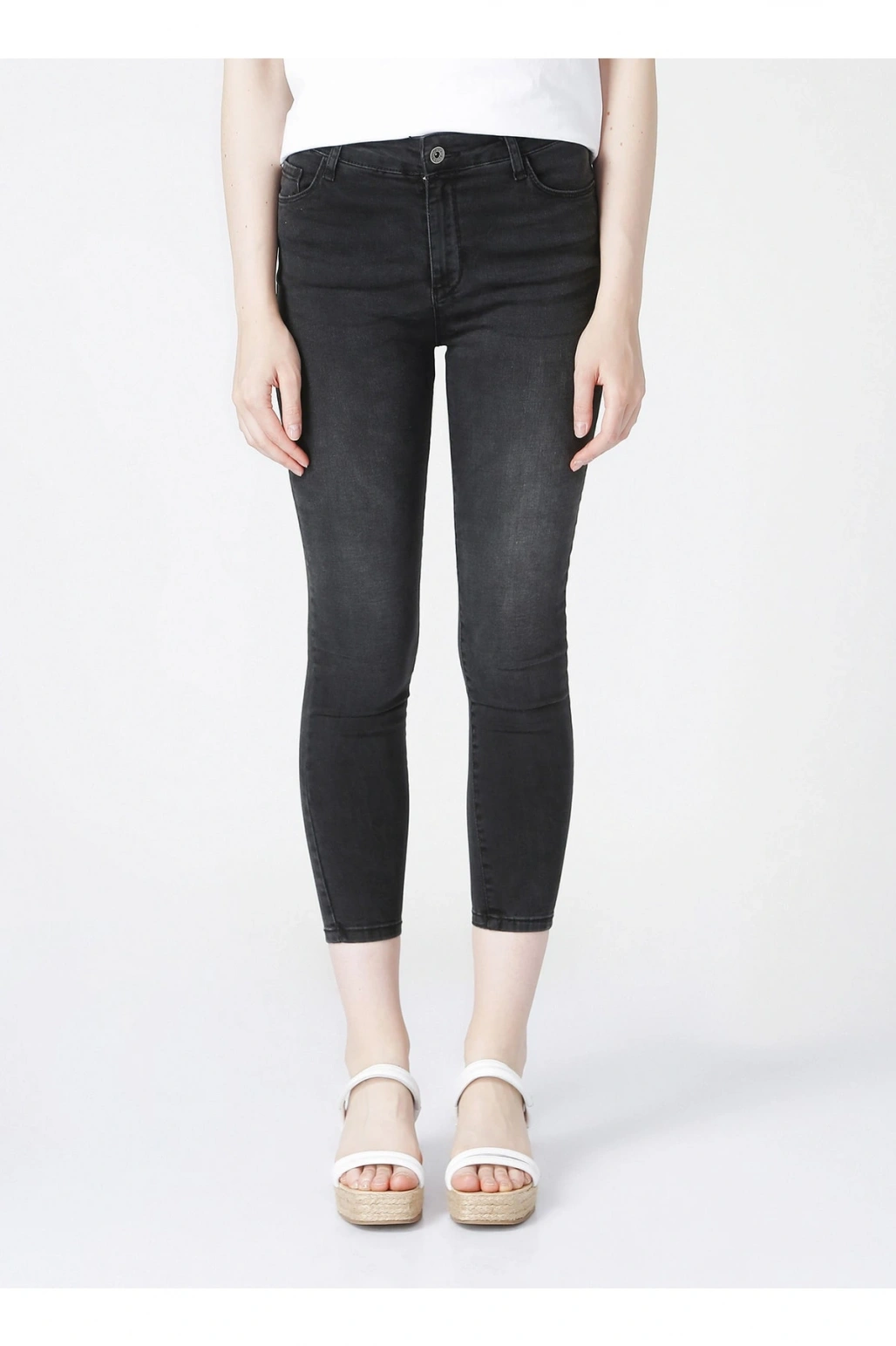 Dar Bilekte Skinny Fit Düz Antrasit Kadın Denim Pantolon